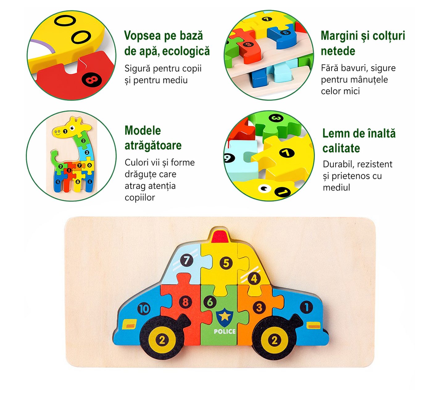 Piese Puzzle Lemn Colorat Flippy