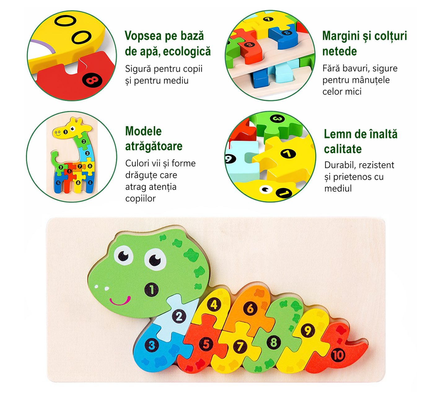 Set complet puzzle din lemn model șarpe Flippy