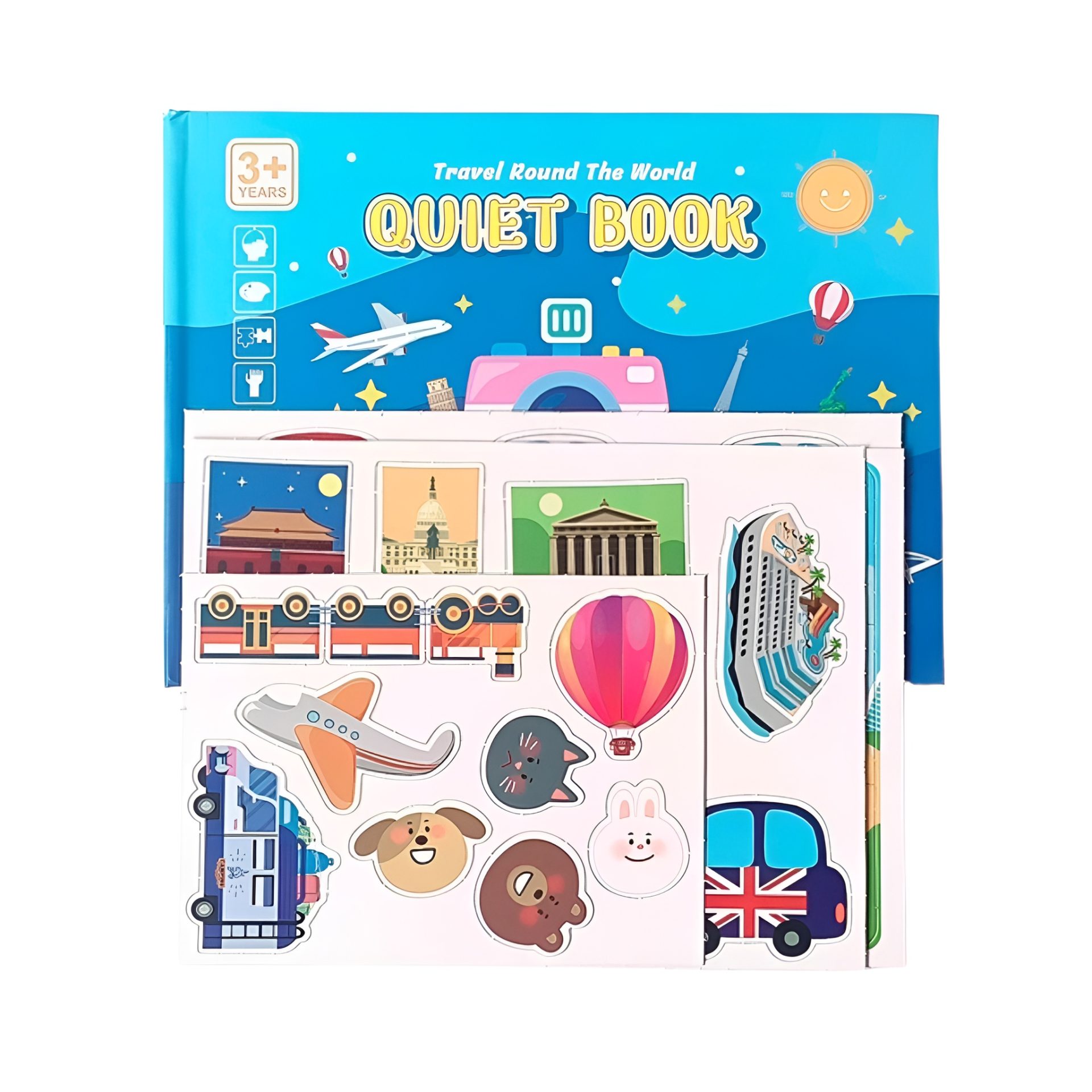 Carte Educativa cu Stickere Reutilizabile, , Quiet Book Senzoriala cu Pagini Interactive , Joc Montessori, Seria ''In Jurul Lumii', Puzzle, Dezvolta Motricitatea Fina si Logica, Quiet Book pentru Invatare Timpurie, 3 ani, Multicolor 4
