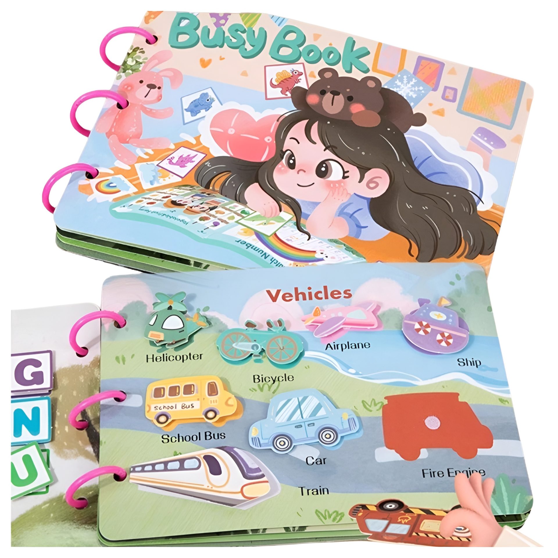 Carte Educationala Montessori, , Joc Educational Busy Book, Carte Senzoriala cu 12 Teme de Invatare, Dezvolta Motricitatea Fina si Logica, Alfabet, Cifre, Jucarie de Calatorie, 3ani+, Multicolor