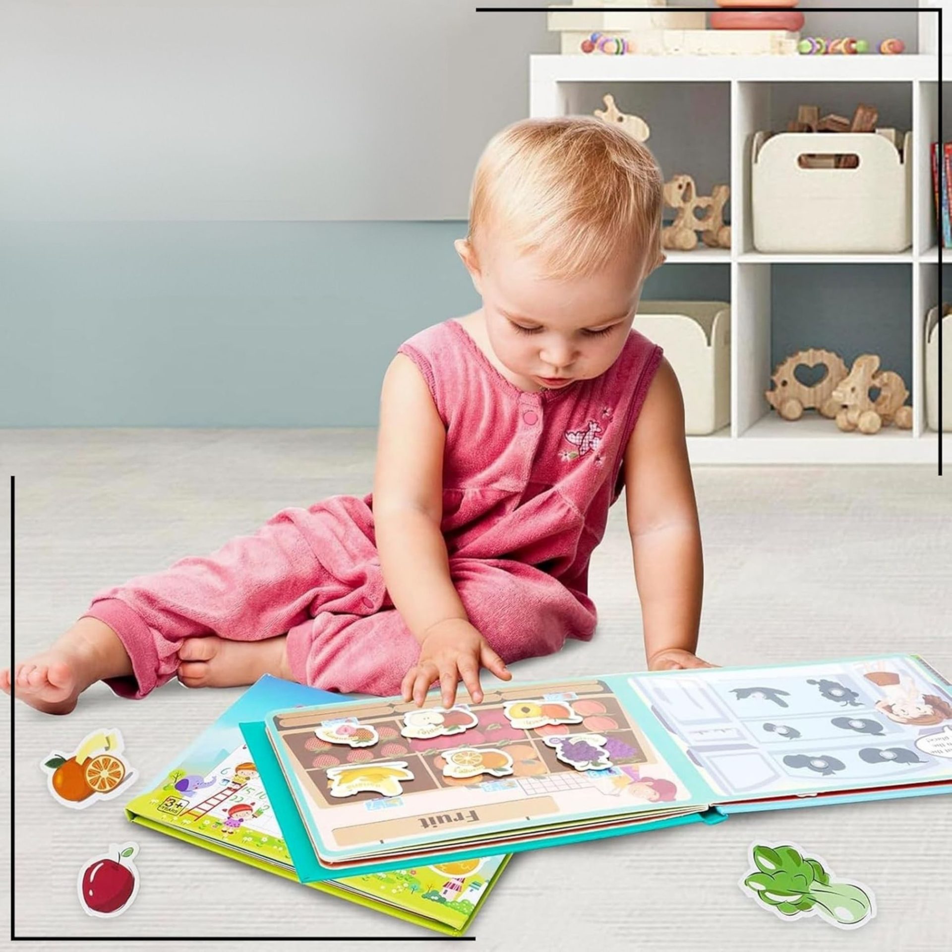 Carte Educativa cu Stickere Reutilizabile, , Quiet Book Senzoriala cu Pagini Interactive , Joc Montessori, Seria ''Fructe si Legume'', Dezvolta Motricitatea Fina si Logica, pentru Invatare Timpurie, 3 ani, Multicolor 5