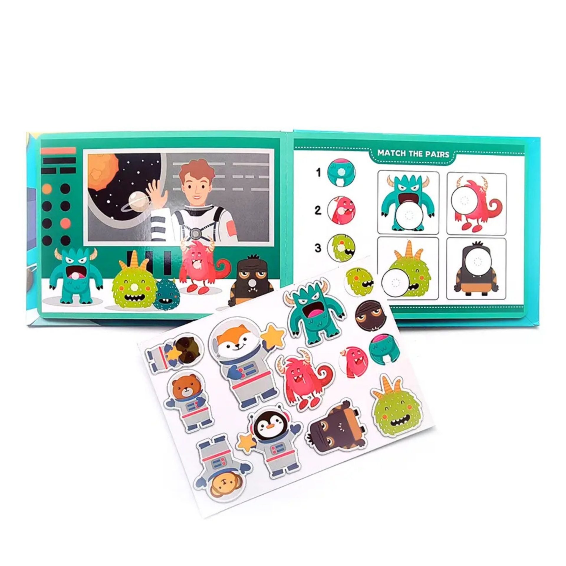 Carte Educativa cu Stickere Reutilizabile, , Quiet Book Senzoriala cu Pagini Interactive , Joc Montessori, Seria ''Explorarea Spatiului'', Dezvolta Motricitatea Fina si Logica, Quiet Book pentru Invatare Timpurie, 3 ani, Multicolor 3