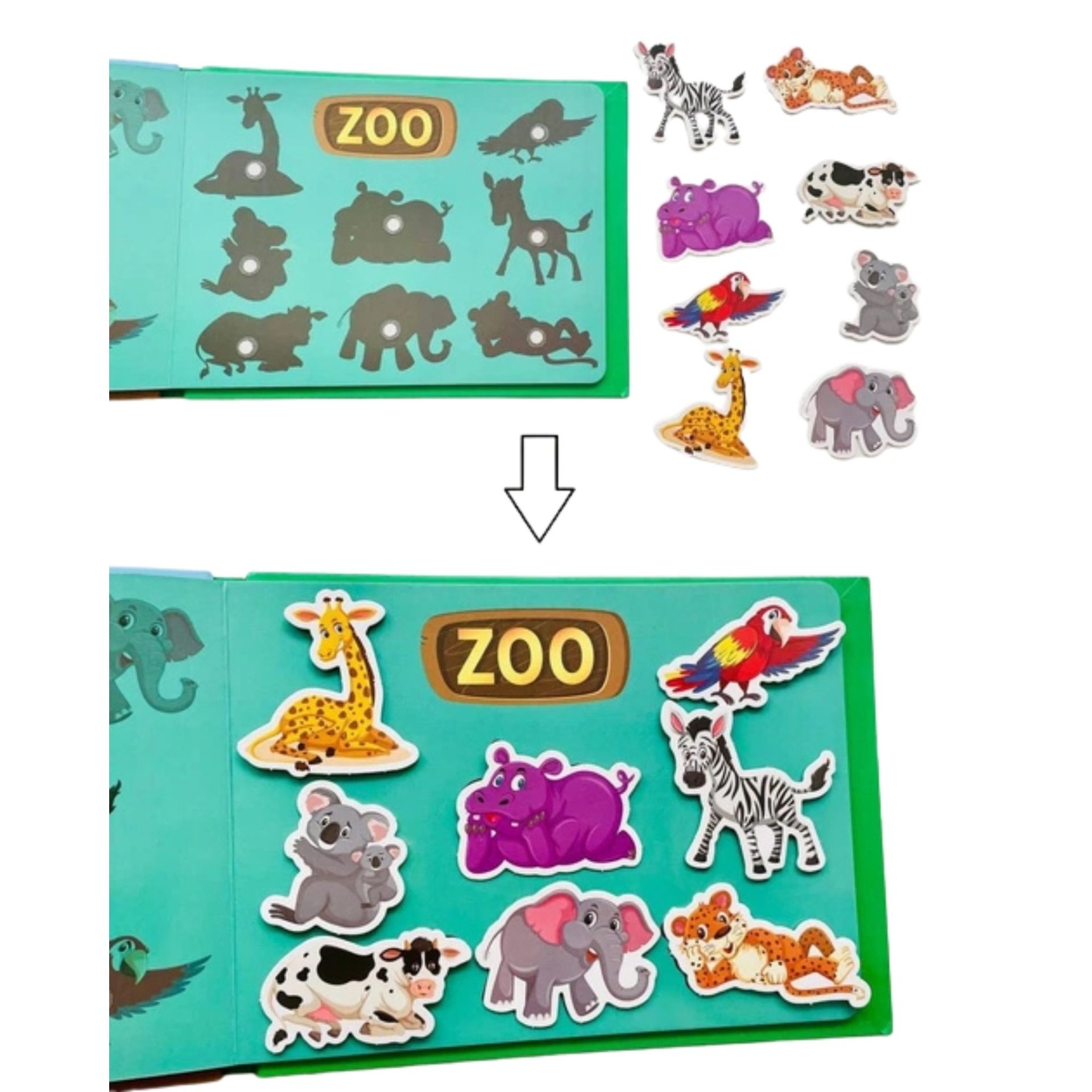 Carte Educativa cu Stickere Reutilizabile, , Quiet Book Senzoriala cu Pagini Interactive, Puzzle, Joc Montessori, Seria ''Lumea Animalelor'', Dezvolta Motricitatea Fina si Logica, Quiet Book pentru Invatare Timpurie, 3 ani, Multicolor 3