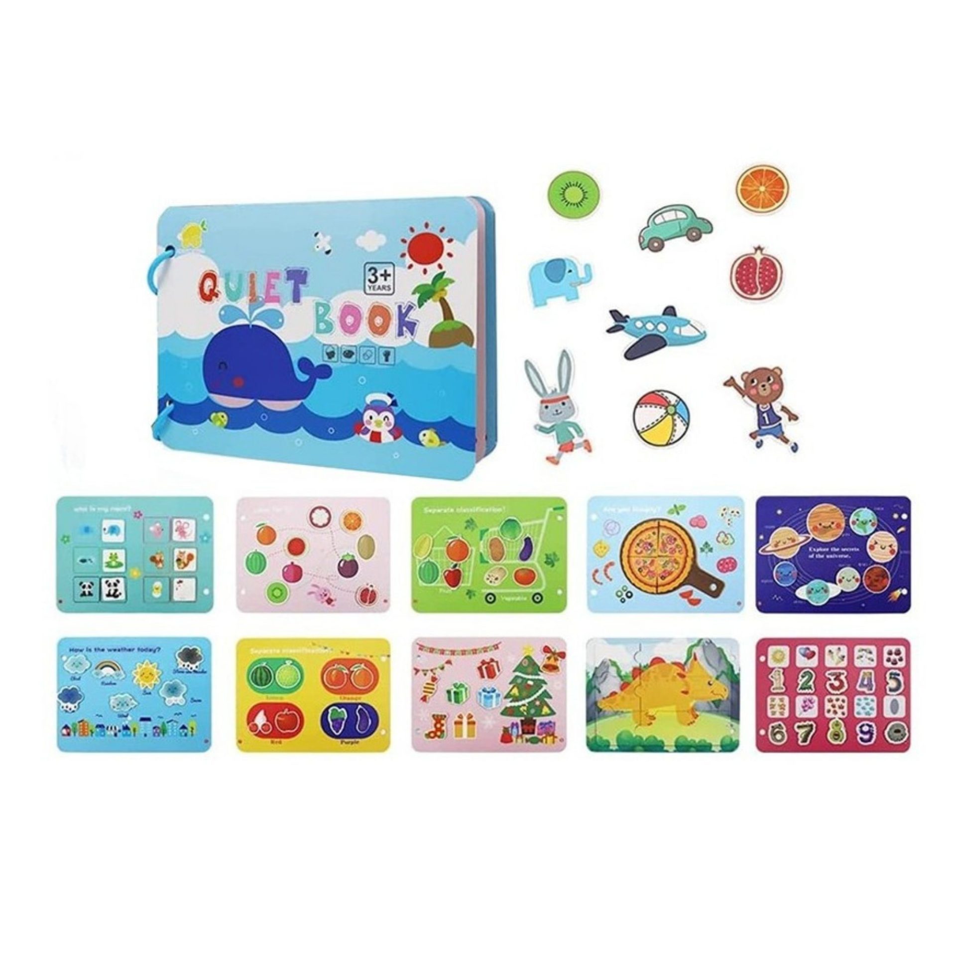 Carte Educativa cu Piese Reutilizabile, , Quiet Book Montessori, 10 Pagini Interactive, Piese cu Scai, 3 Ani+, Multicolor 3