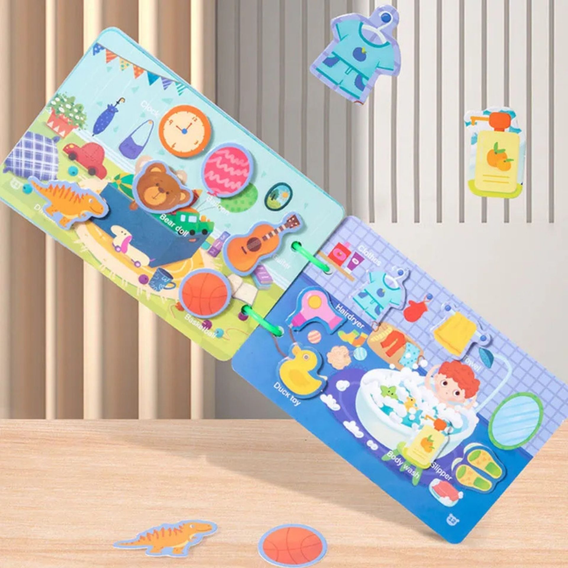 Carte Educativa cu Piese Reutilizabile, , Busy Book Montessori, 10 Pagini Interactive, Piese cu Scai, 30.5x21.7 cm, Multicolor 4