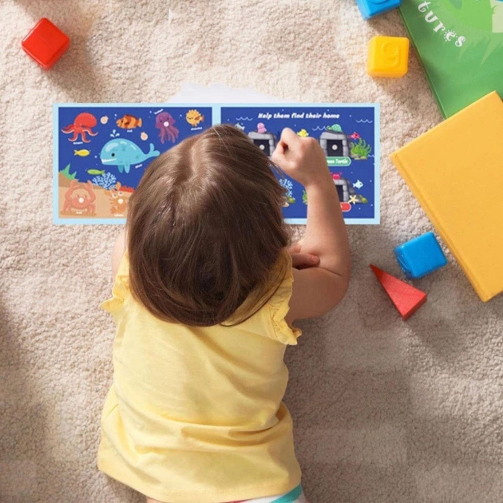 Carte Educativa cu Piese Reutilizabile, , Quiet Book Montessori, Seria Lumea Acvatica, 10 Pagini Interactive, Piese cu Scai, 28x20.5x1.8 cm, Multicolor 5