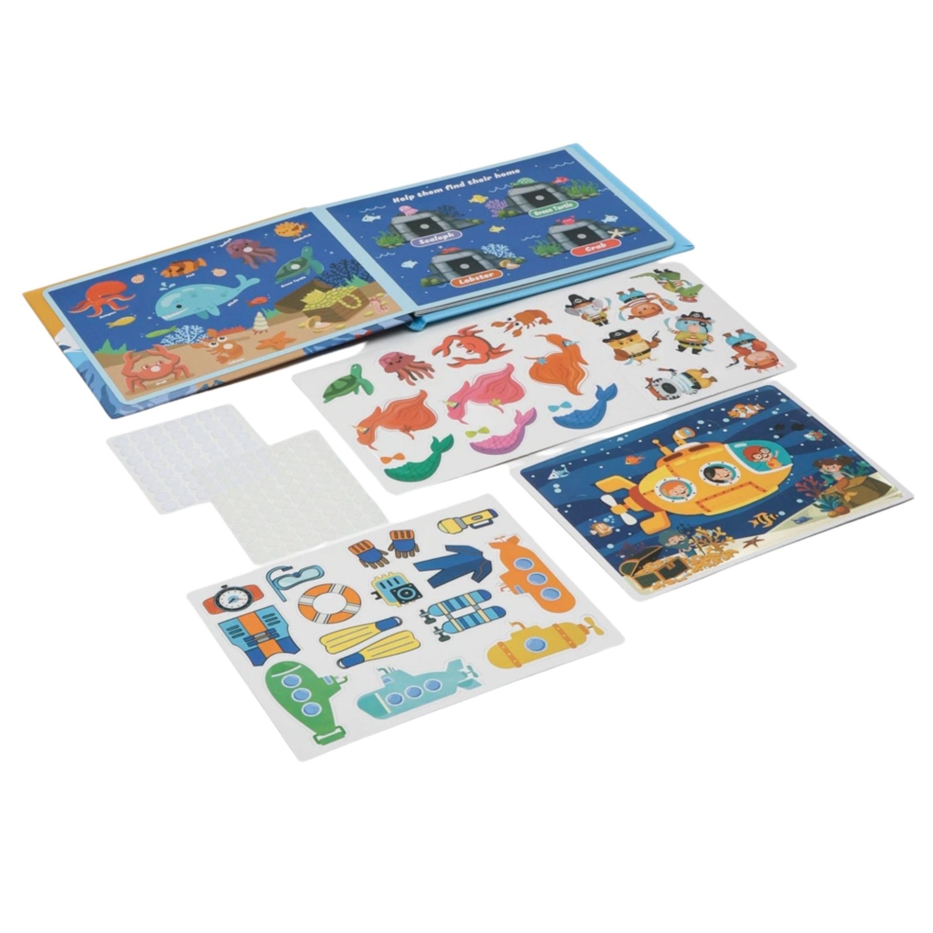 Carte Educativa cu Piese Reutilizabile, , Quiet Book Montessori, Seria Lumea Acvatica, 10 Pagini Interactive, Piese cu Scai, 28x20.5x1.8 cm, Multicolor 3