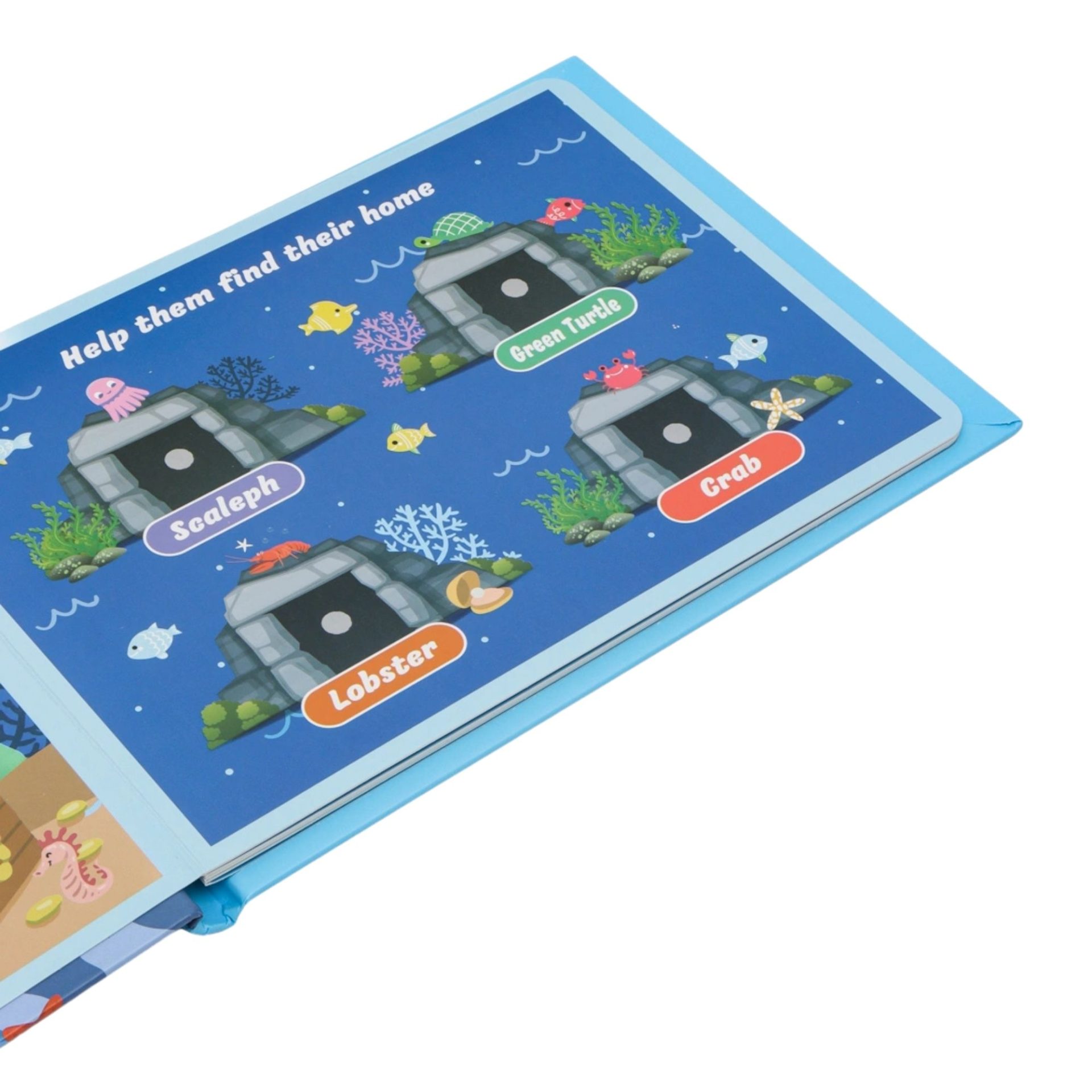 Carte Educativa cu Piese Reutilizabile, , Quiet Book Montessori, Seria Lumea Acvatica, 10 Pagini Interactive, Piese cu Scai, 28x20.5x1.8 cm, Multicolor 4
