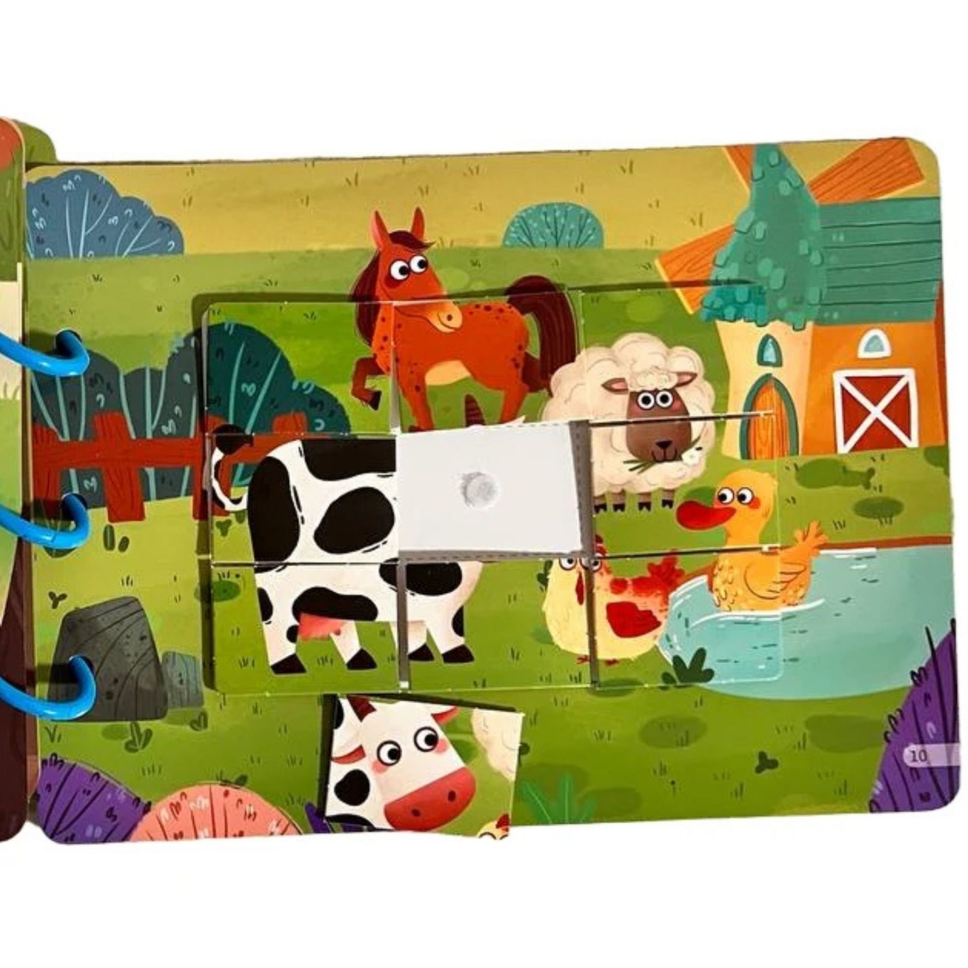 Carte Educativa cu Piese Reutilizabile, , Busy Book Montessori, Seria Viata la Ferma, 10 Pagini Interactive, Piese cu Scai, 30.5x21.7 cm, Multicolor 5