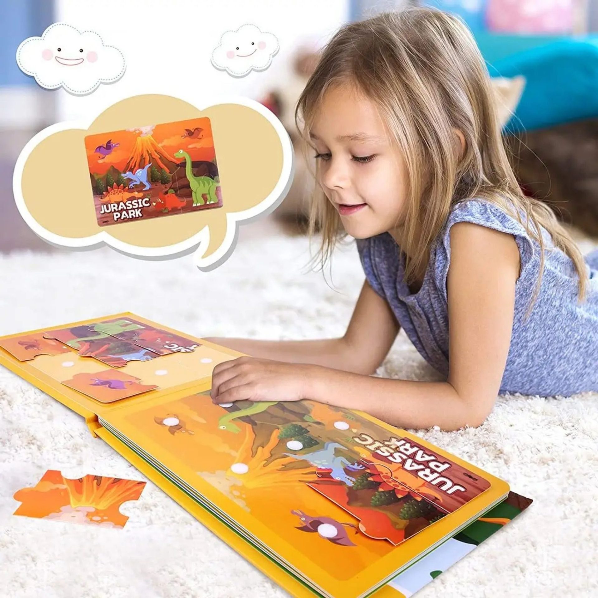 Carte Educativa cu Stickere Reutilizabile, , Quiet Book Montessori, Seria Dinozaur, Pagini Interactive, 3 Ani+, Multicolor 5