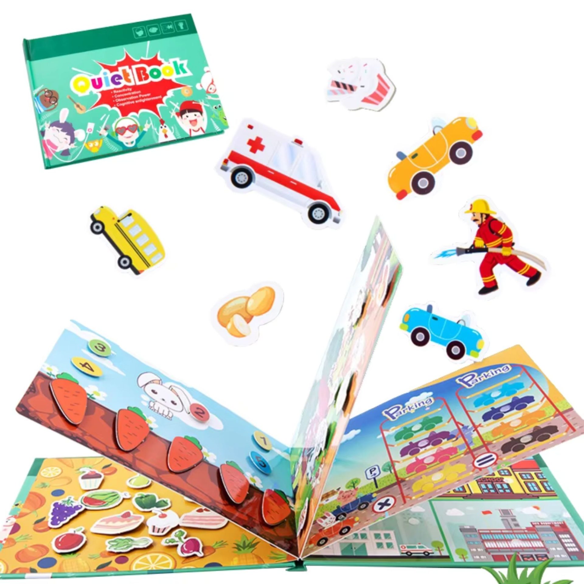 Carte Educativa cu Stickere Reutilizabile, , Quiet Book Montessori, Pagini Interactive, 3 Ani+, Multicolor 2