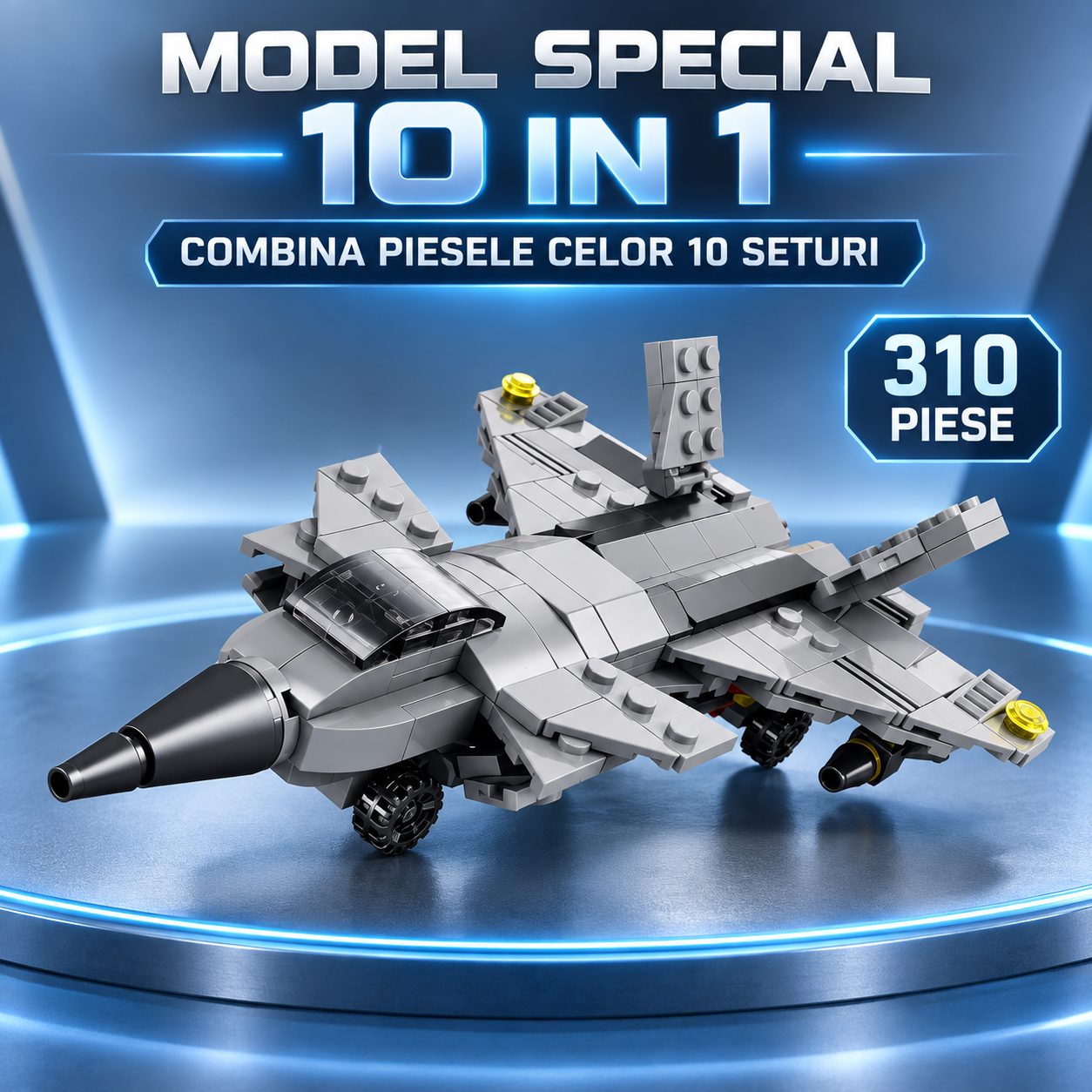 Set de Constructie, Flippy, Vehicule Militare 10 in 1, 310 Piese, 10 Modele, Varsta 6+ Ani, 20 x 12.8 x 9 cm, Multicolor