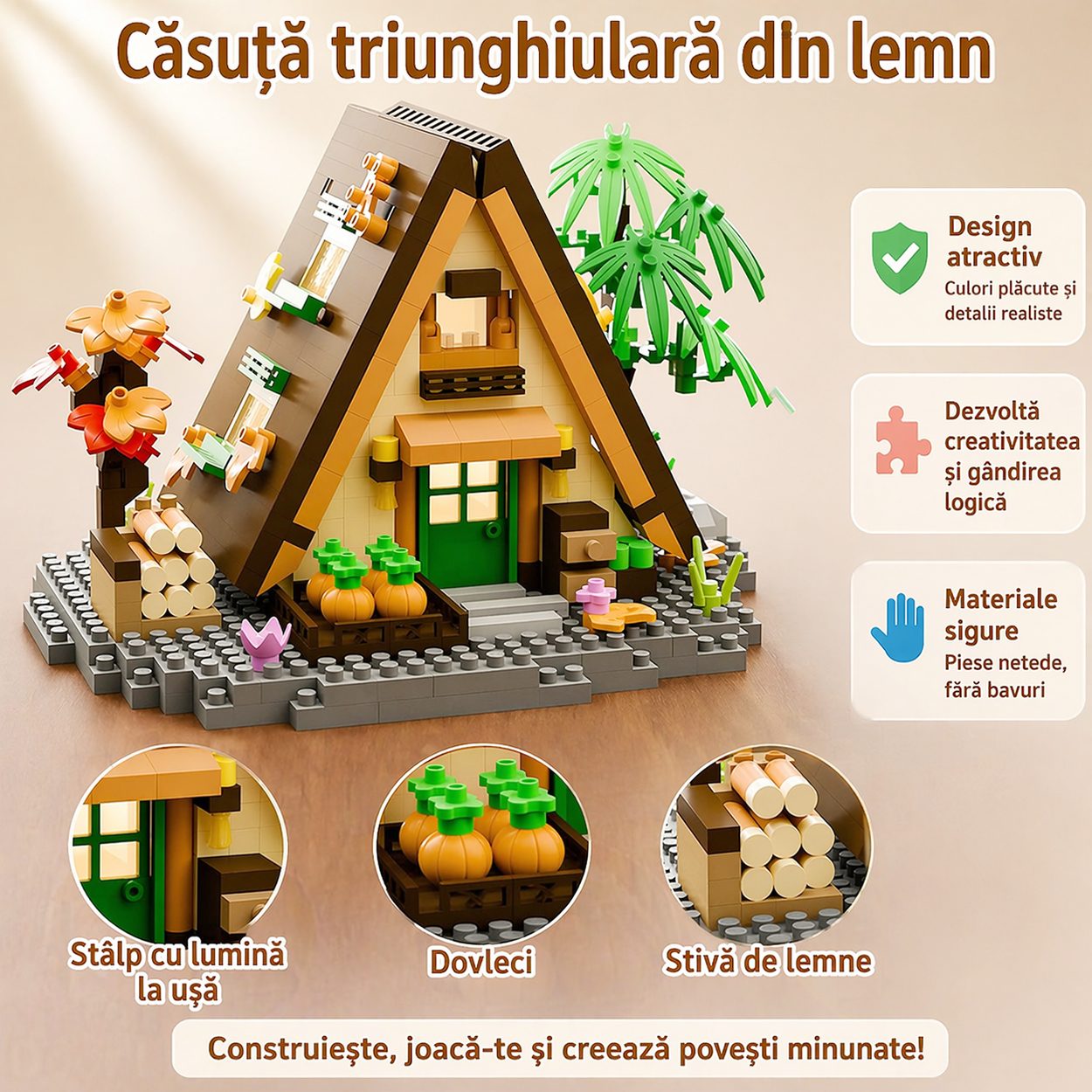 Vedere frontală set constructie Flippy Forest Log Cabin