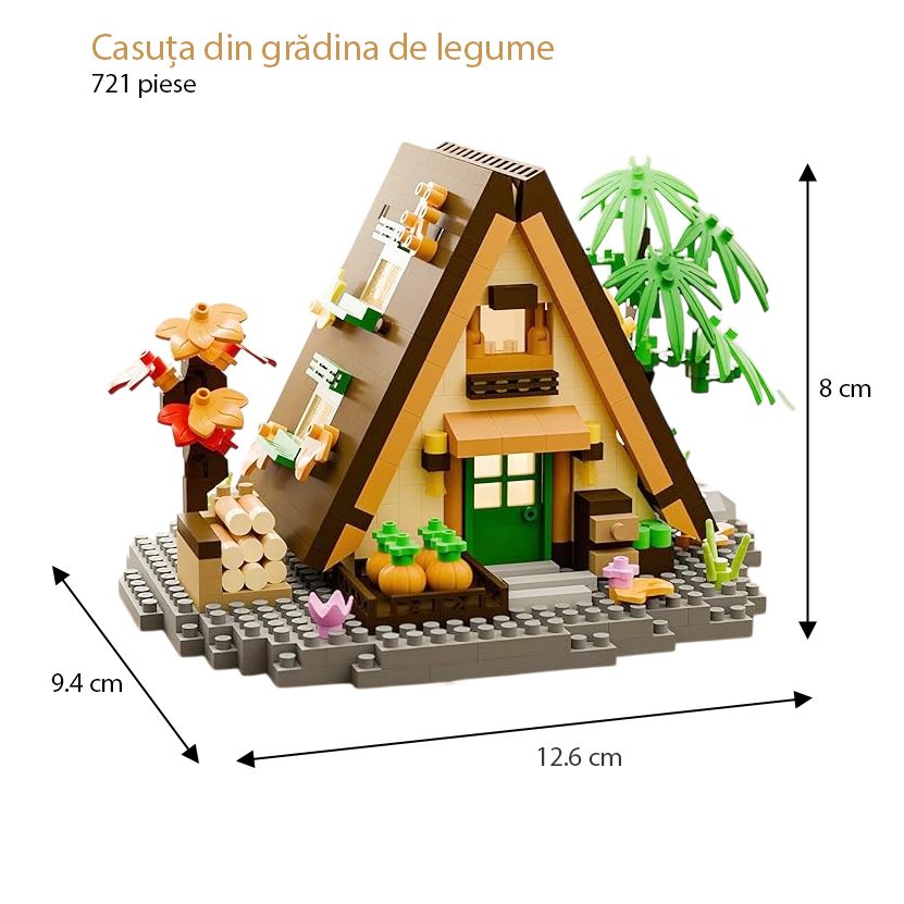 Set constructie, , Forest Log Cabin, din ABS, Model Casuta din Gradina cu Legume, 721 piese, 12.6x9.4x8 cm, Multicolor 4
