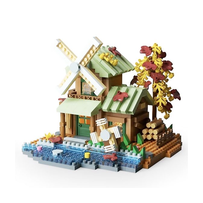 Set constructie Flippy Forest Log Cabin casuta moara de vant 717 piese