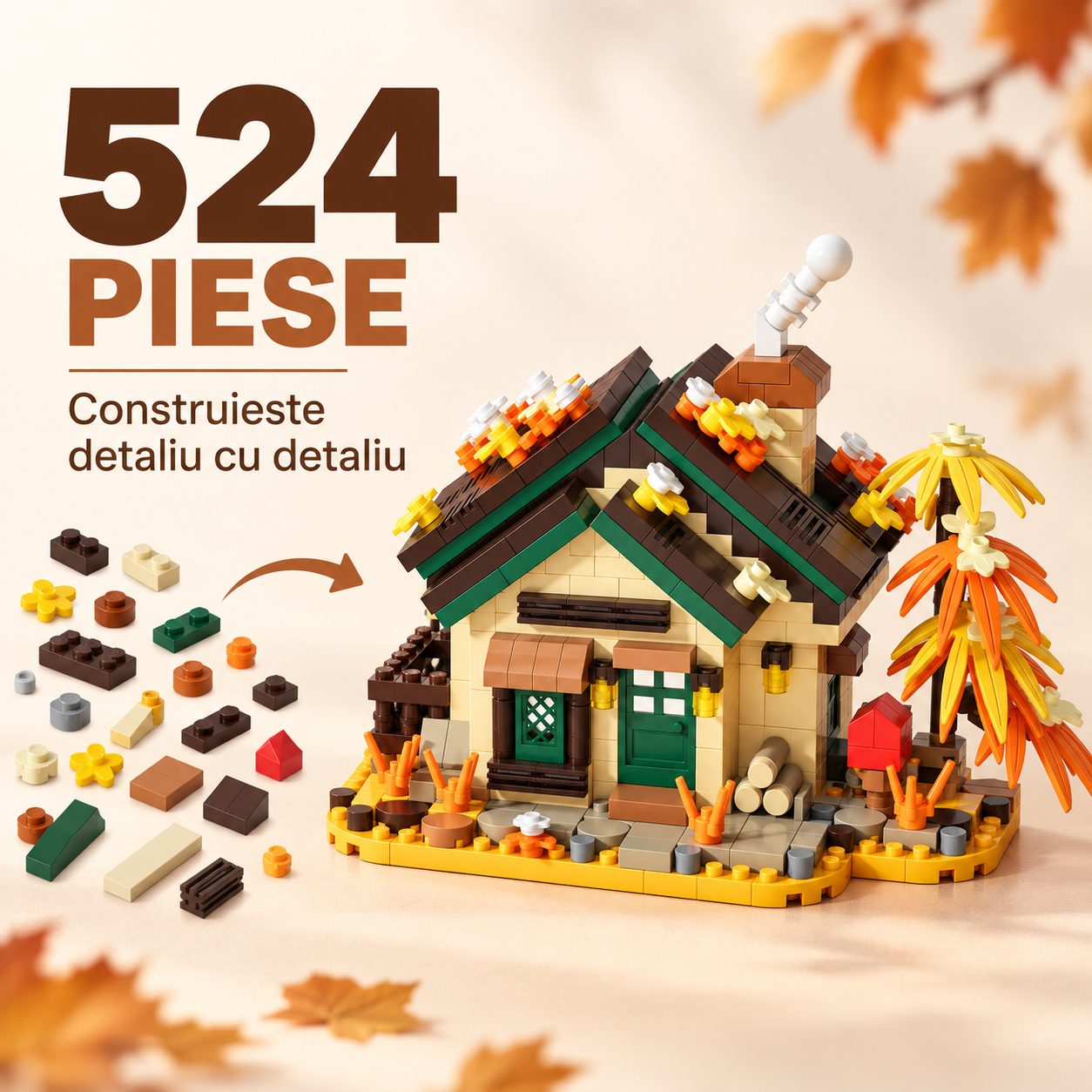 Set de Constructie, Flippy, Model Cabana de Toamna, 524 Piese, 11.5x6.1x8.6 cm, Multicolor