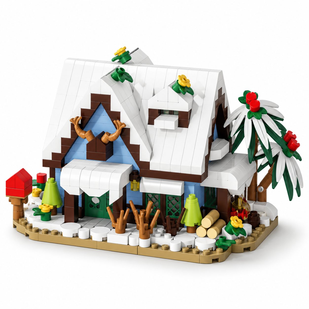 Set de Constructie, Flippy, Model Cabana de Iarna, 524 Piese, Casa cu Zapada si Elemente Decorative, Jucarie Creativa, 11.5x6.1x8.6 cm, Multicolor