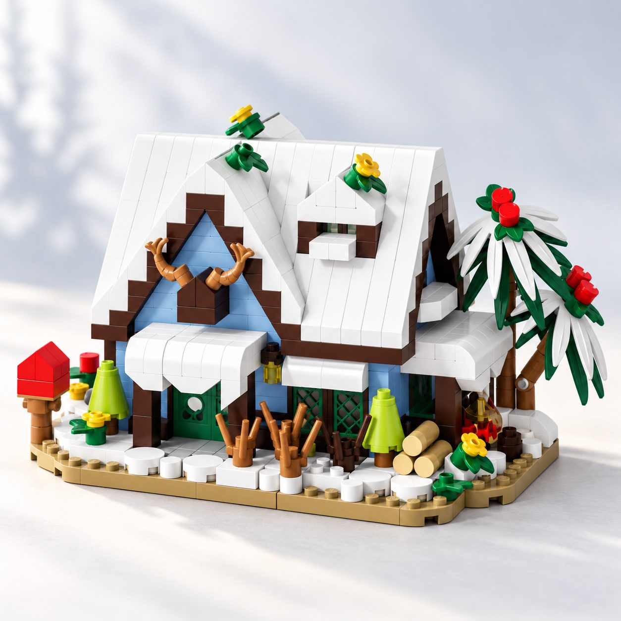 Set de Constructie, Flippy, Model Cabana de Iarna, 524 Piese, Casa cu Zapada si Elemente Decorative, Jucarie Creativa, 11.5x6.1x8.6 cm, Multicolor