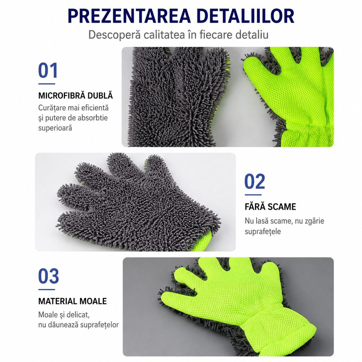 Manusa din Microfibra cu Degete pentru Spalare si Curatare, , 5 Degete, Design cu Doua Fete, Reutilizabila, 28 x 24,5 cm, Galben 5