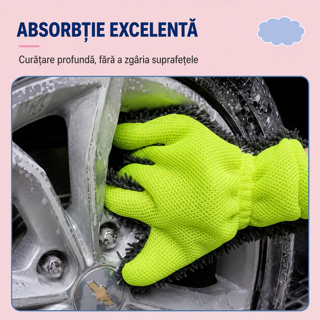 Manusa din Microfibra cu Degete pentru Spalare si Curatare, , 5 Degete, Design cu Doua Fete, Reutilizabila, 28 x 24,5 cm, Galben 2