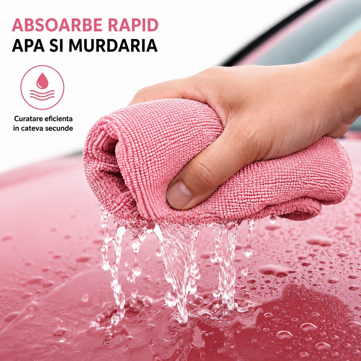 Set 30 Lavete din Microfibra, , pentru Curatare Auto si Suprafete, Absorbante si Reutilizabile, 30 x 30 cm, Roz 5
