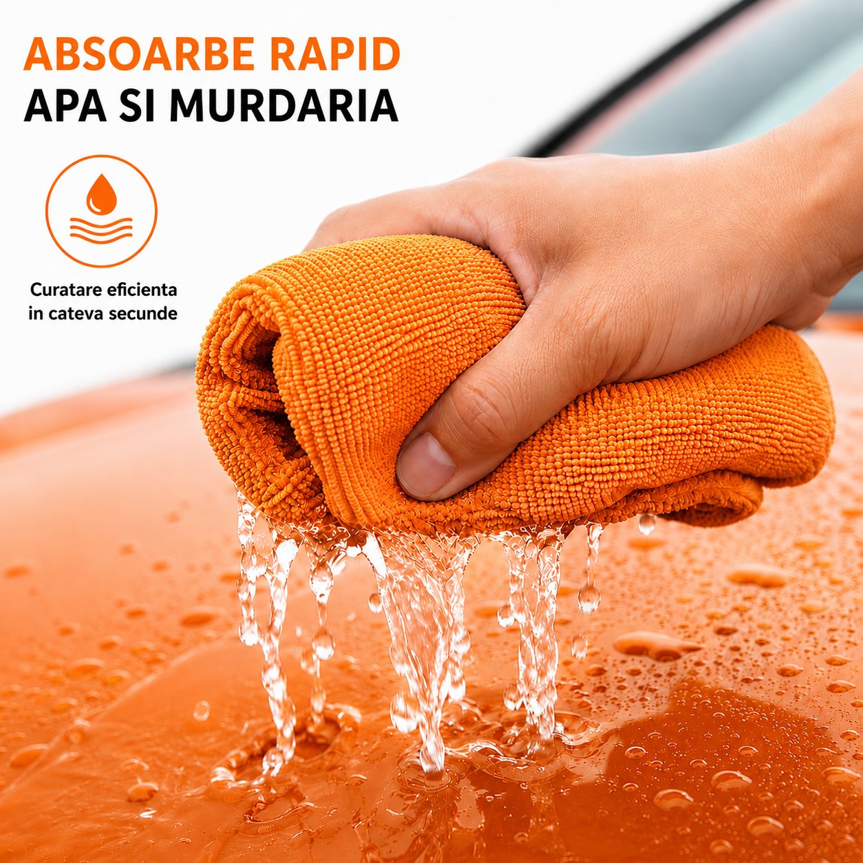 Set 30 Lavete din Microfibra, , pentru Curatare Auto si Suprafete, Absorbante si Reutilizabile, 30 x 30 cm, Portocaliu 5
