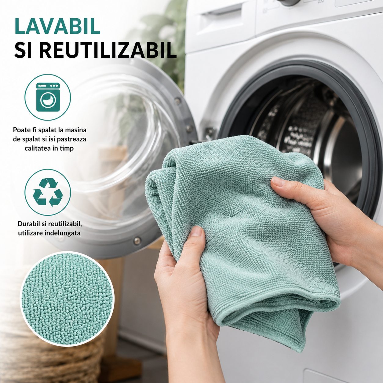 Set 50 Lavete din Microfibra, , pentru Curatare Auto si Suprafete, Absorbante si Reutilizabile, 30 x 30 cm, Turcoaz 4