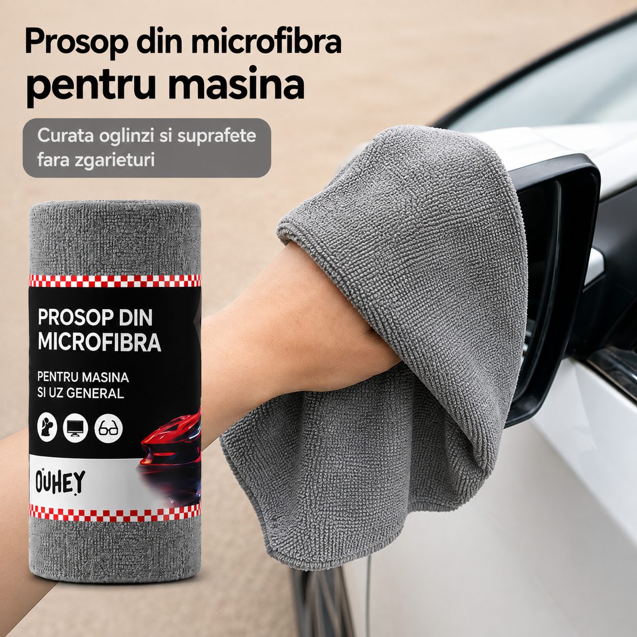 Set 50 Lavete din Microfibra, , pentru Curatare Auto si Suprafete, Absorbante si Reutilizabile, 30 x 30 cm, Gri 2