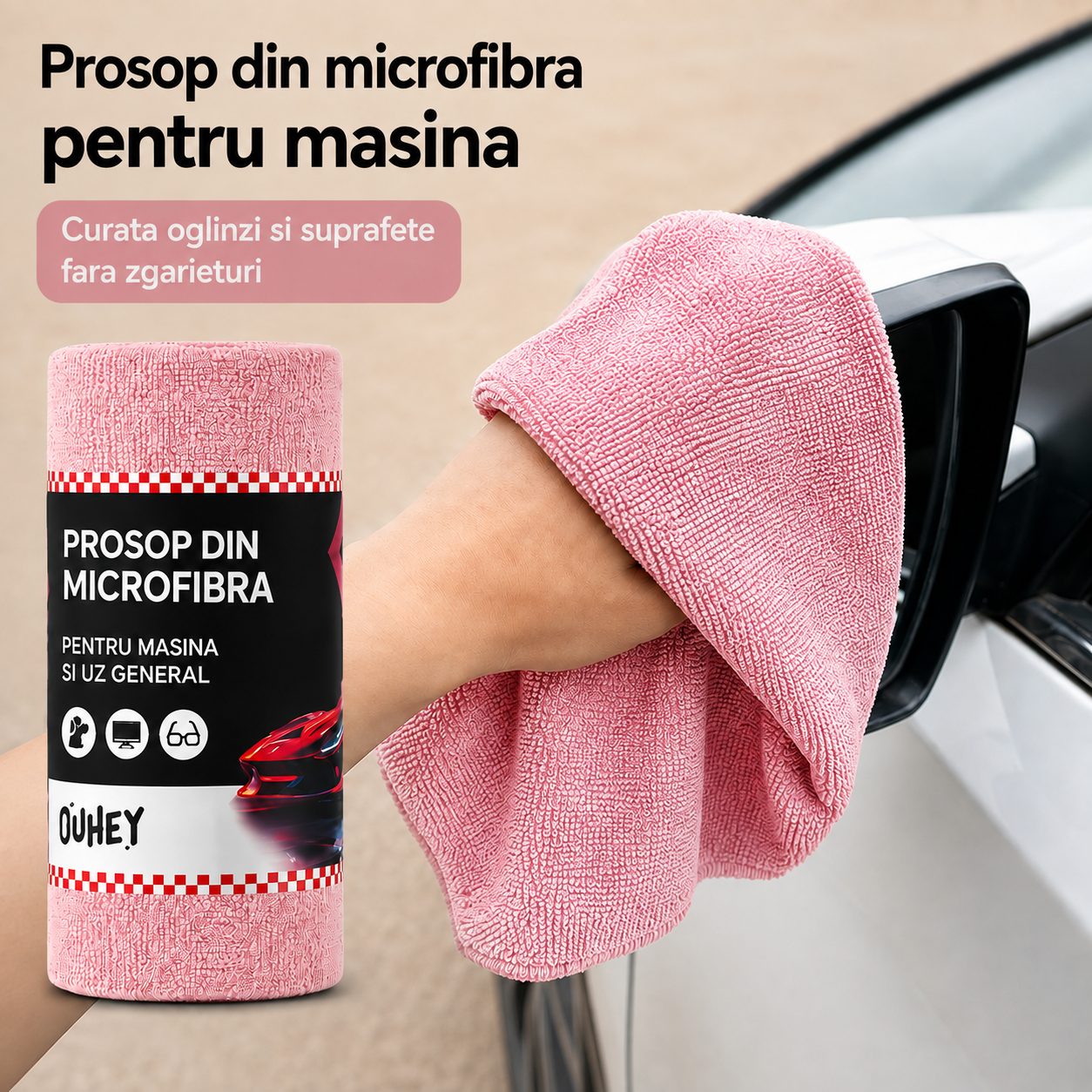 Set 50 Lavete din Microfibra, , pentru Curatare Auto si Suprafete, Absorbante si Reutilizabile, 30 x 30 cm, Roz 2