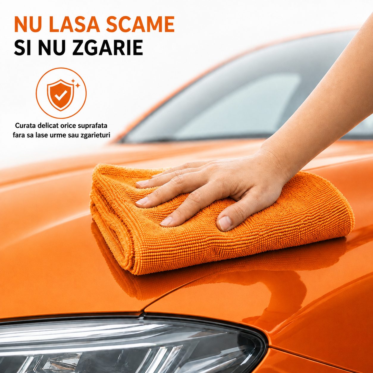 Set 50 Lavete din Microfibra, , pentru Curatare Auto si Suprafete, Absorbante si Reutilizabile, 30 x 30 cm, Portocaliu 5