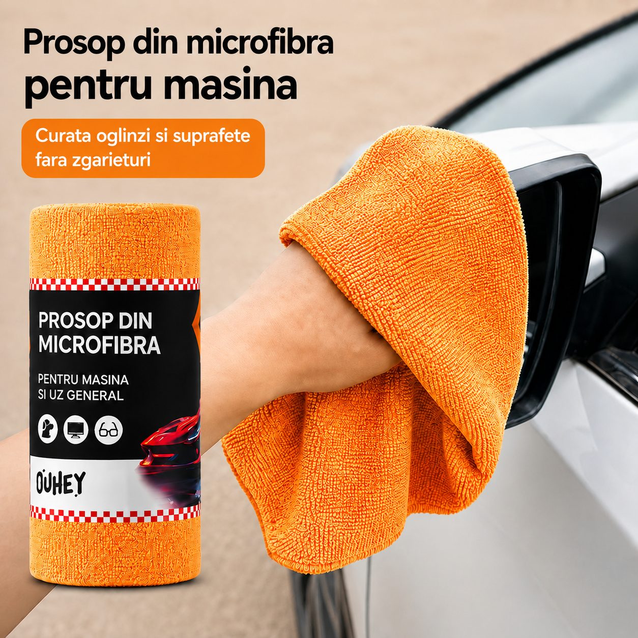 Set 50 Lavete din Microfibra, , pentru Curatare Auto si Suprafete, Absorbante si Reutilizabile, 30 x 30 cm, Portocaliu 2