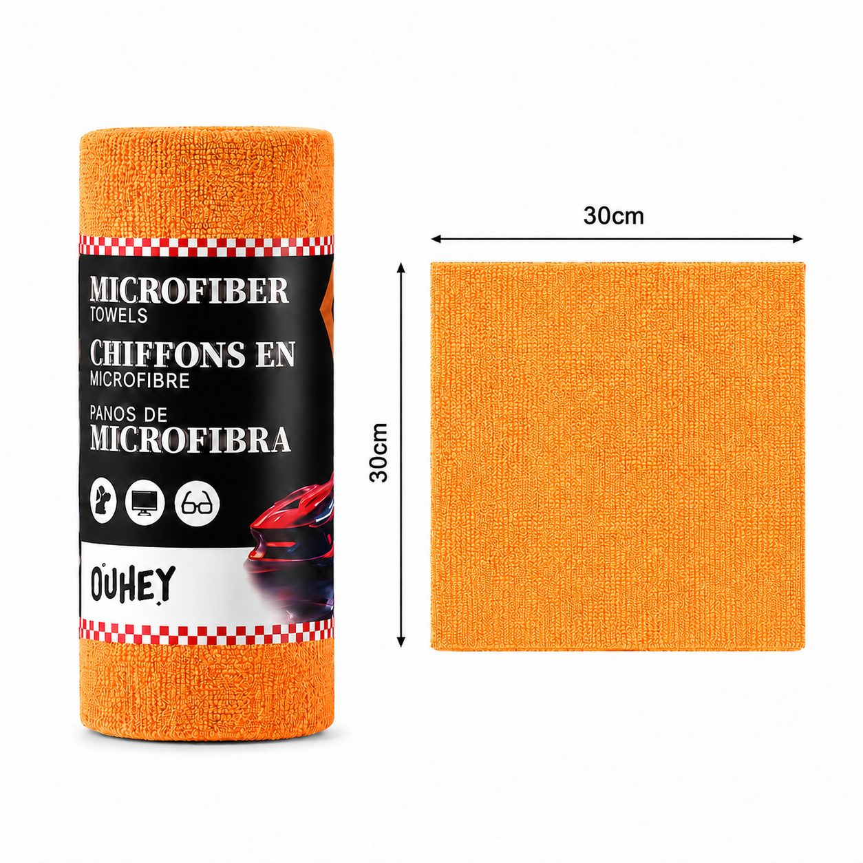 Set 50 Lavete din Microfibra, , pentru Curatare Auto si Suprafete, Absorbante si Reutilizabile, 30 x 30 cm, Portocaliu 1