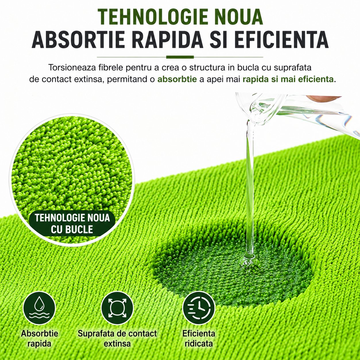 Prosop Auto din Microfibra, , 1000 GSM, Doua Fete, Super Absorbant, Moale si Reutilizabil, Uscare si Curatare Auto, 60 x 90 cm, Verde 4