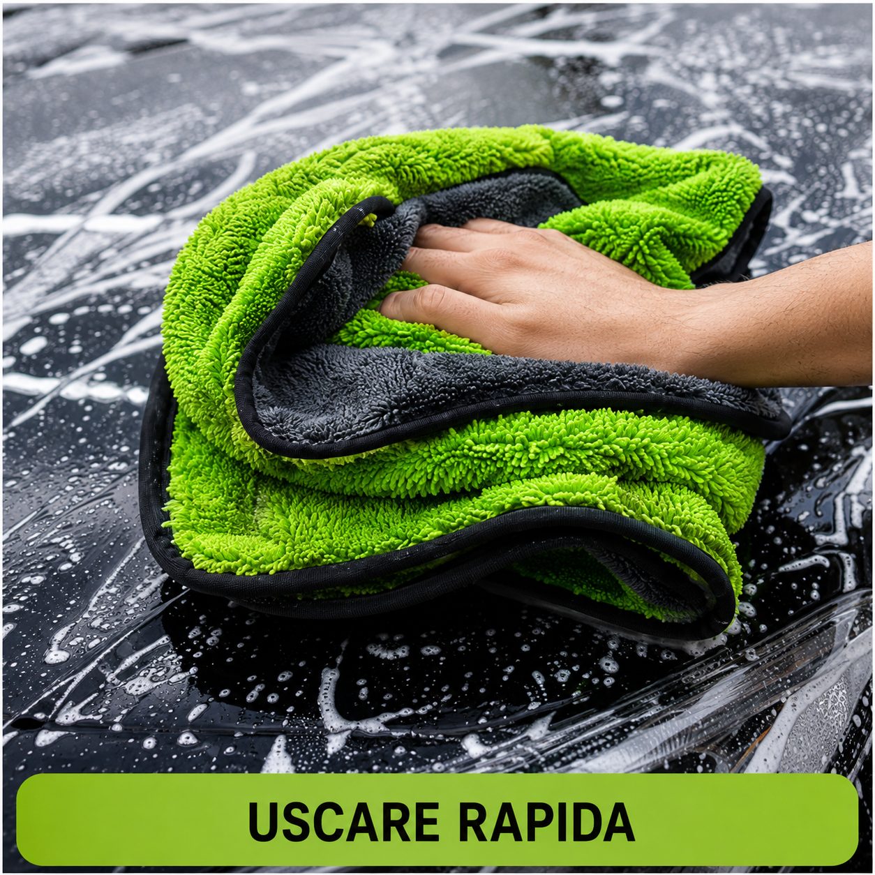 Prosop Auto din Microfibra, , 1200 GSM, Doua Fete, Super Absorbant, Moale si Reutilizabil, Uscare si Curatare Auto, 60x90 cm, Verde 2