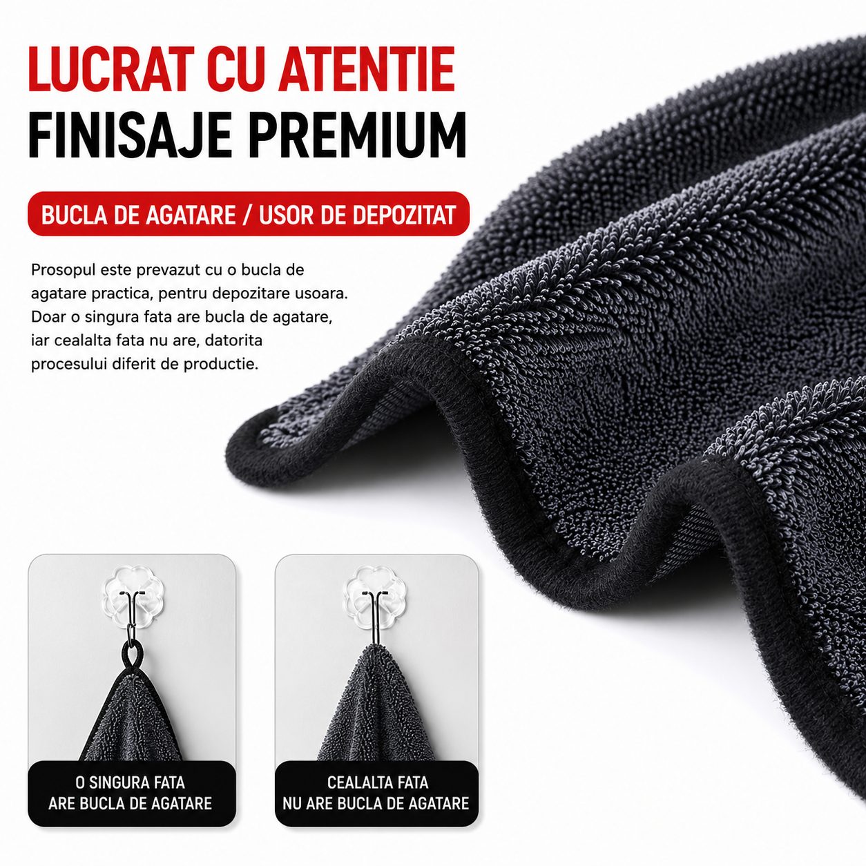 Prosop Auto din Microfibra , , 650 GSM, cu O Singura Fata, Super Absorbant, Moale si Reutilizabil, Uscare si Curatare Auto, 60 x 90 cm, Gri Inchis 4