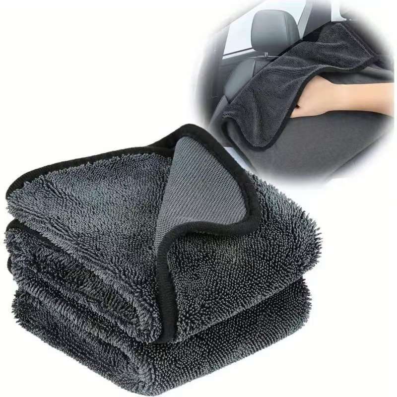 Prosop Auto din Microfibra , , 650 GSM, cu O Singura Fata, Super Absorbant, Moale si Reutilizabil, Uscare si Curatare Auto, 60 x 90 cm, Gri Inchis 2