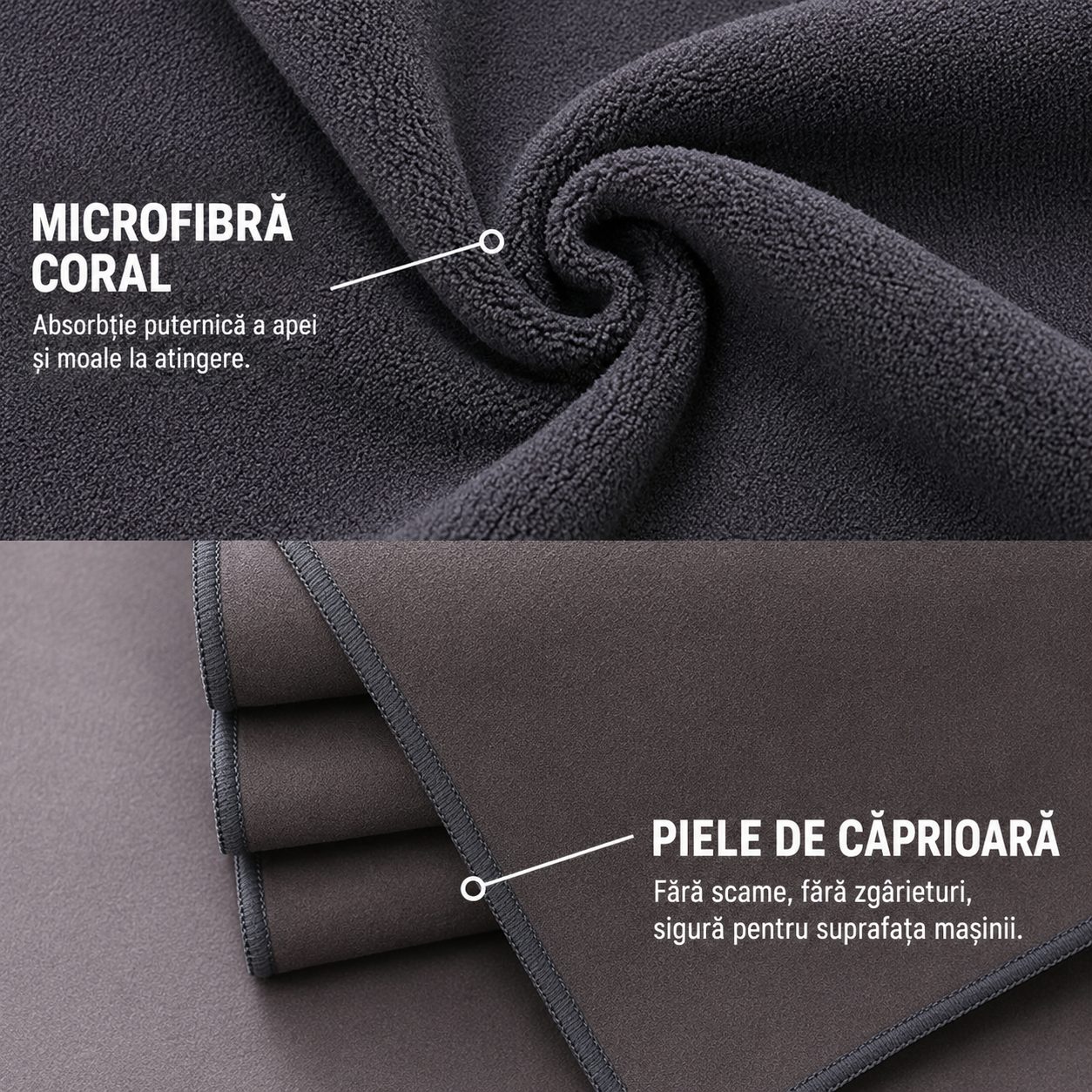 Prosop Auto din Microfibra, , 400 GSM, Absorbant, Moale si Reutilizabil, pentru Uscare si Curatare Auto, 20 x 30 cm, Gri 3