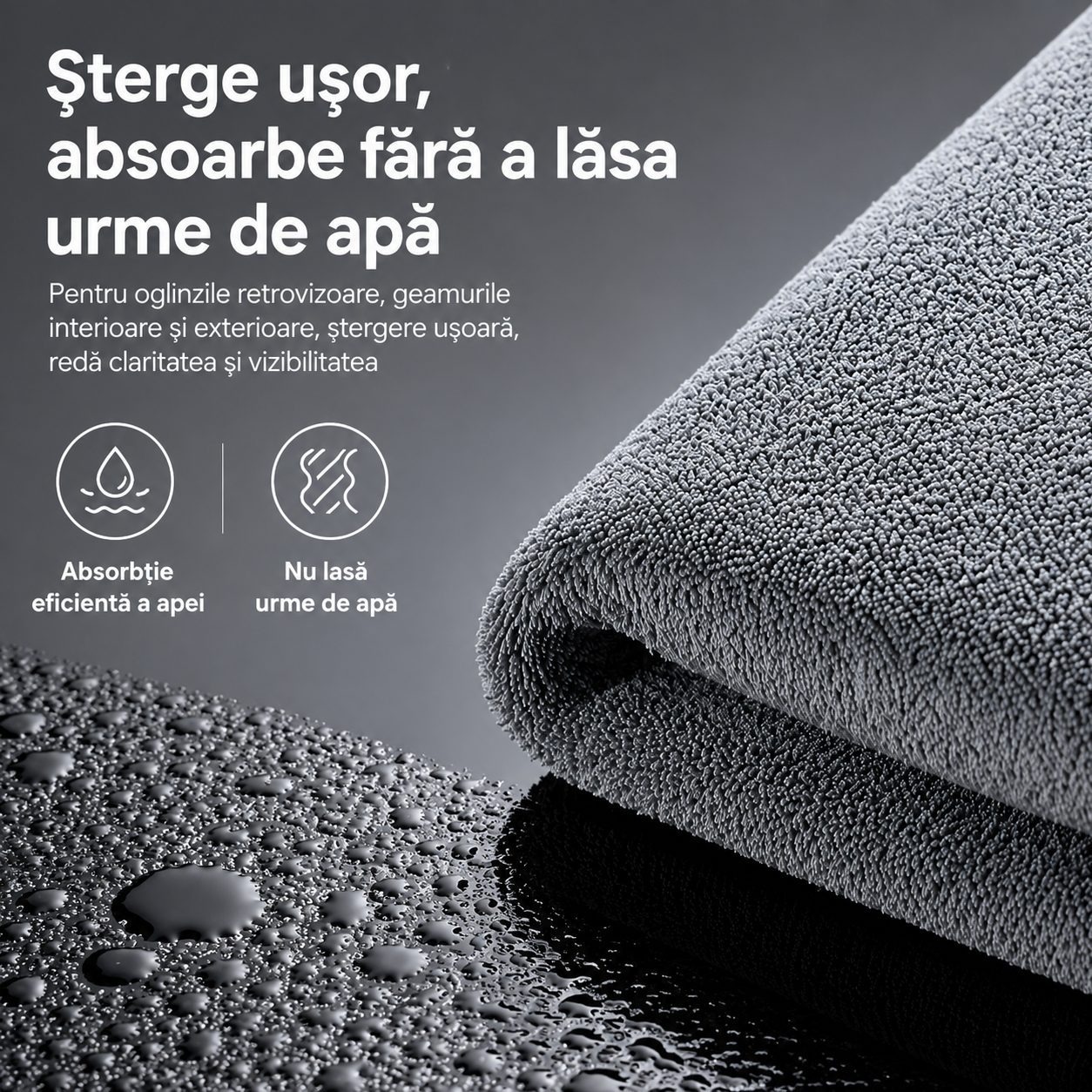 Prosop Auto din Microfibra Rasucita, , 400 GSM, Absorbant, Moale si Reutilizabil, pentru Uscare si Curatare Auto, 30x30 cm, Gri 3