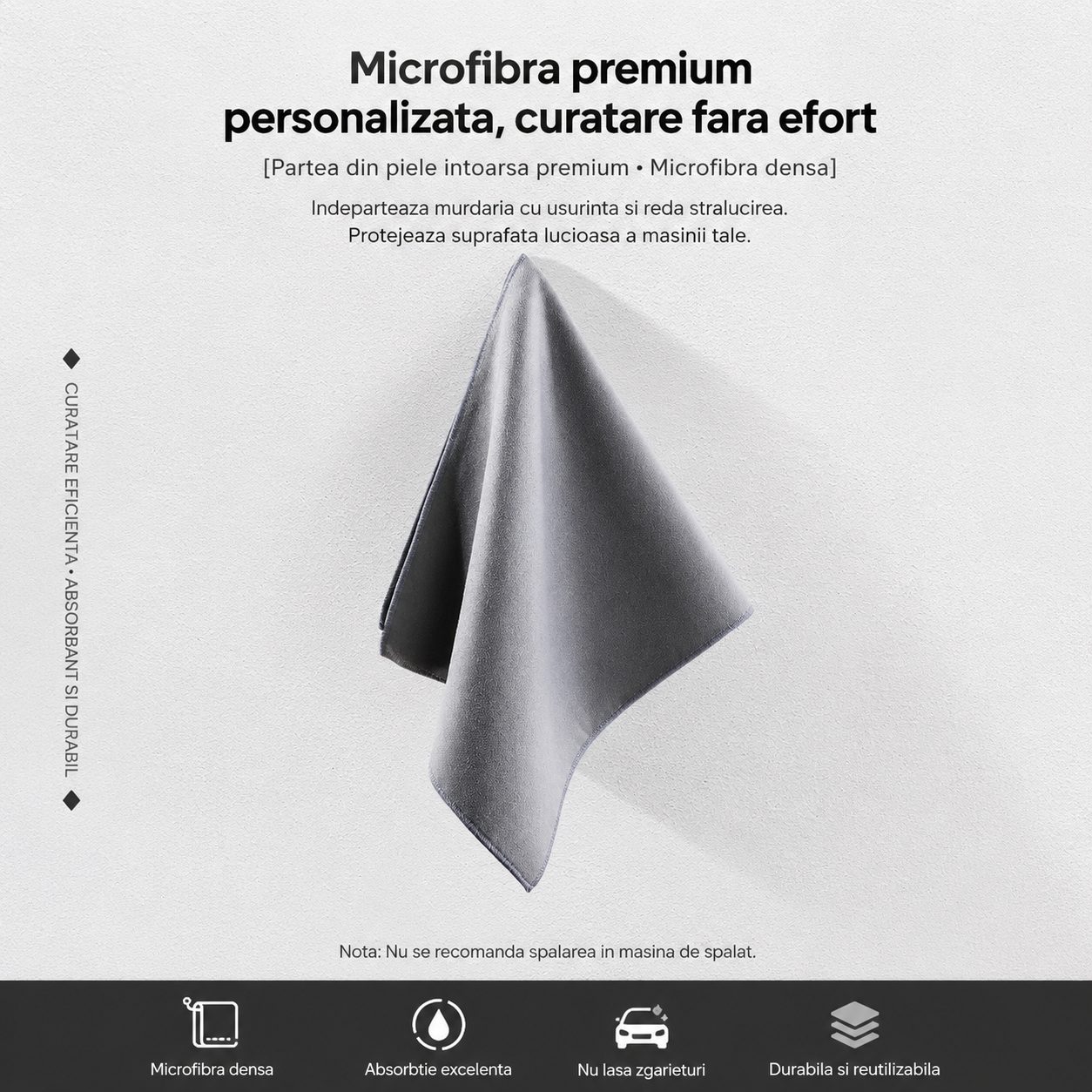 Prosop Auto din Microfibra, , 400 GSM, Absorbant, Moale si Fara Scame, pentru Uscare si Curatare Auto, 30x30 cm, Gri Deschis 4