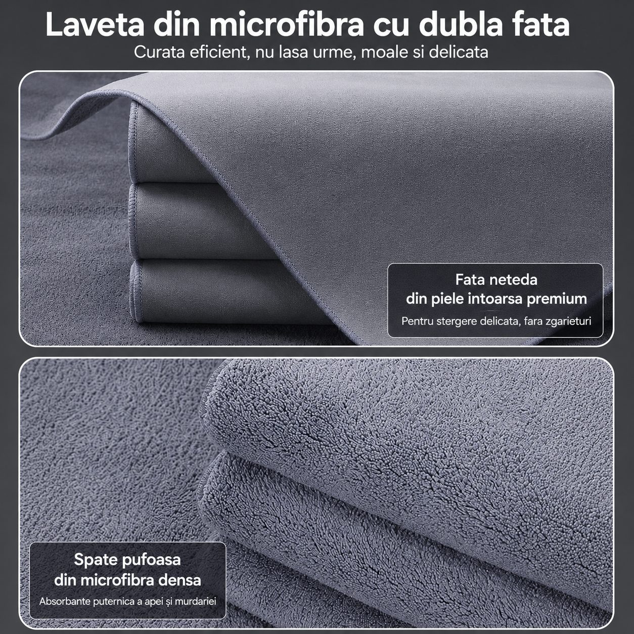 Prosop Auto din Microfibra, , 400 GSM, Absorbant, Moale si Fara Scame, pentru Uscare si Curatare Auto, 30x30 cm, Gri Deschis 3
