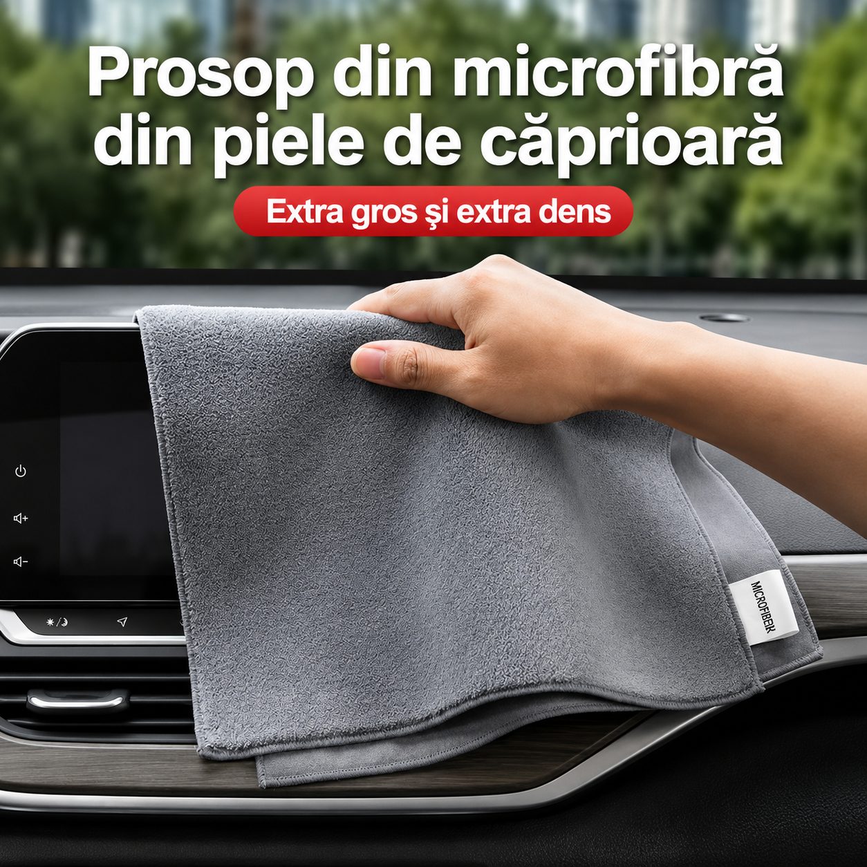 Prosop Auto din Microfibra, , 400 GSM, Absorbant, Moale si Fara Scame, pentru Uscare si Curatare Auto, 30x30 cm, Gri Deschis 5