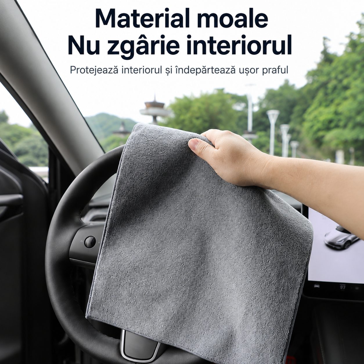 Prosop Auto din Microfibra, , 400 GSM, Absorbant si Fara Urme de Apa, pentru Uscare si Curatare Auto, 30x30 cm, Galben 4