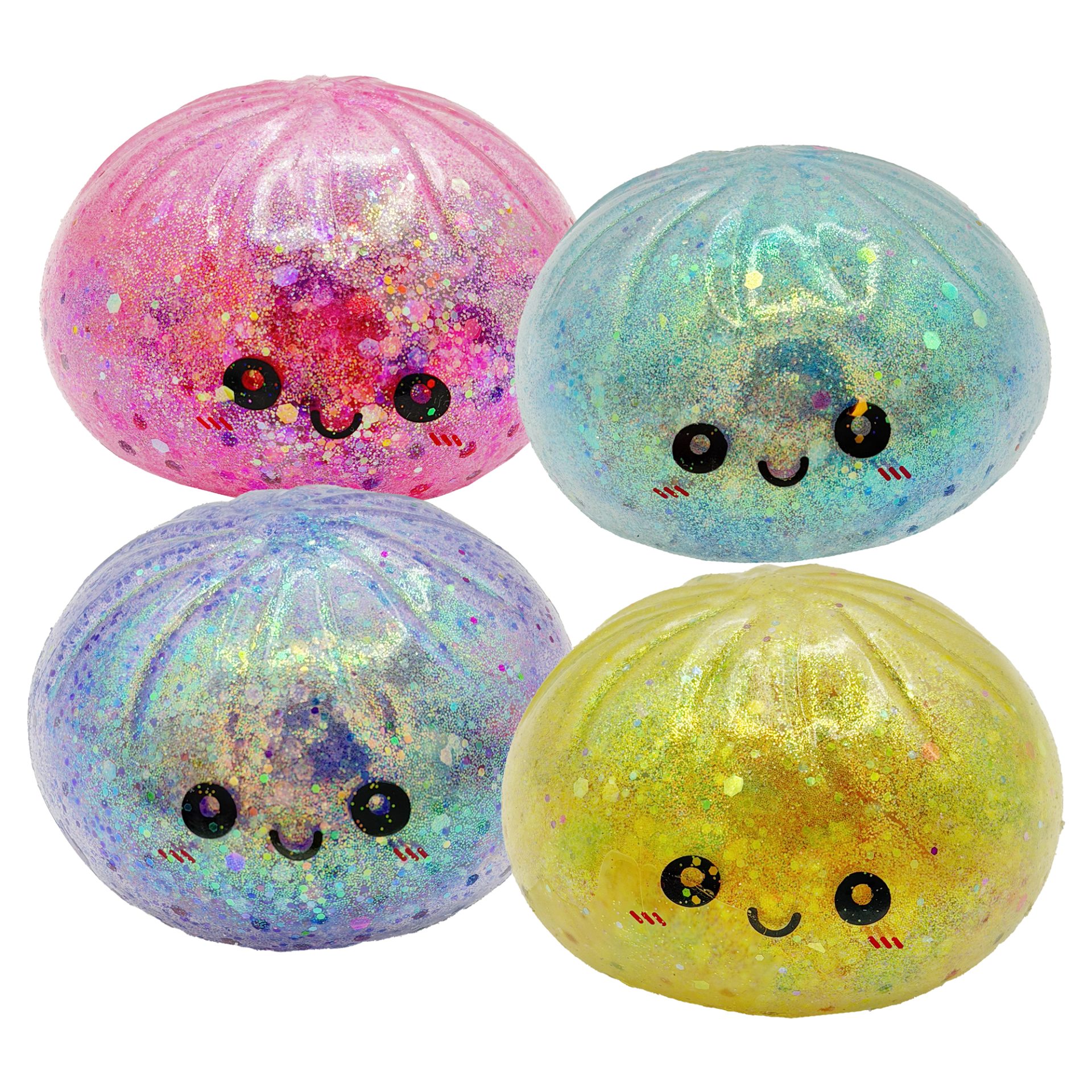 Jumbo Squishy Dumpling Antistres, , Model Fata Zambitoare din Maltoza cu Sclipici si bile de Hidrogen, Comprimabil cu Revenire Lenta, 8.5 x 8.5 x 8.5 cm, 120 gr, Culoare Surpriza Mix 3