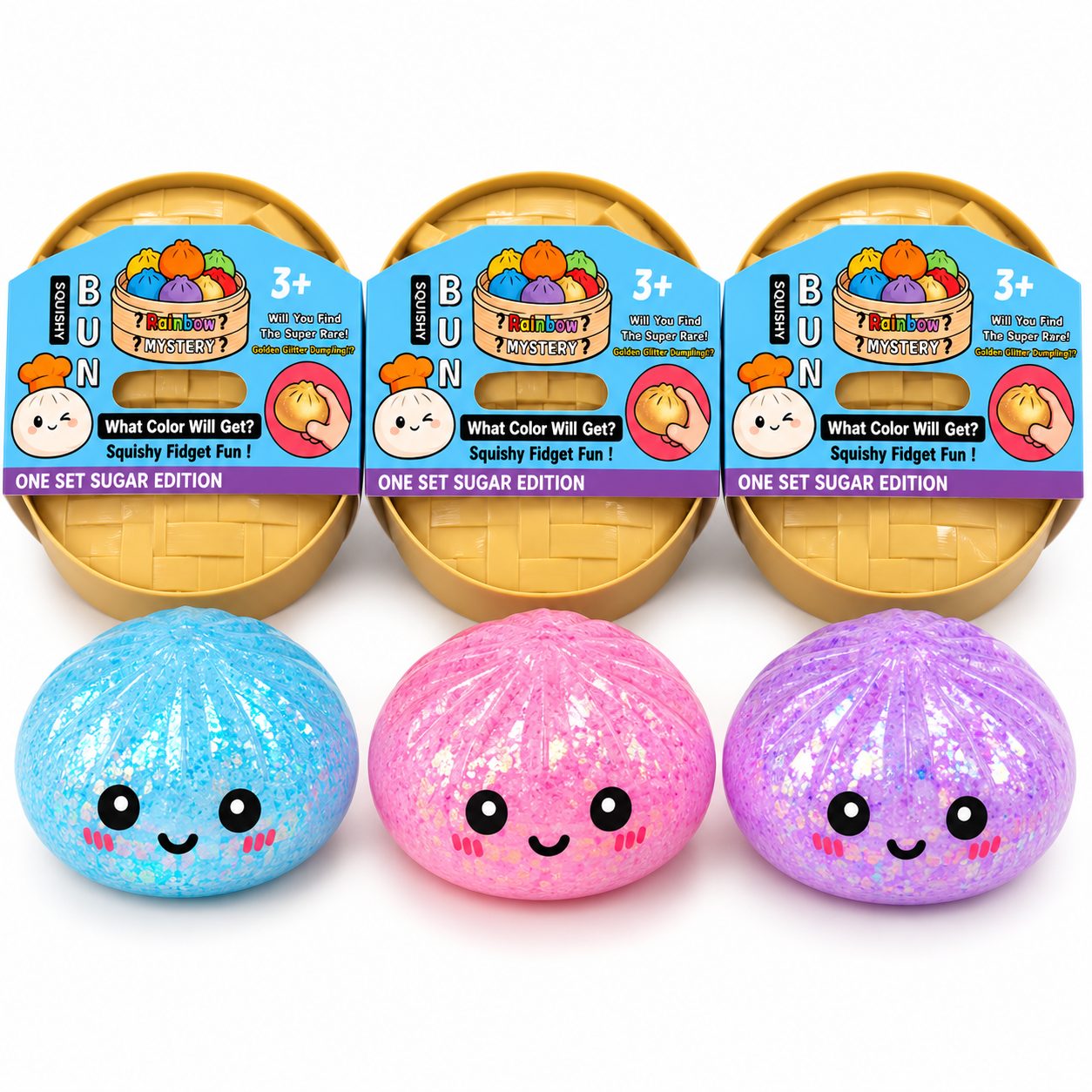 Jucarie Squishy Antistres Dumpling, Flippy, Model cu Bilute, Revenire Lenta, 16x16 cm, Diverse Culori