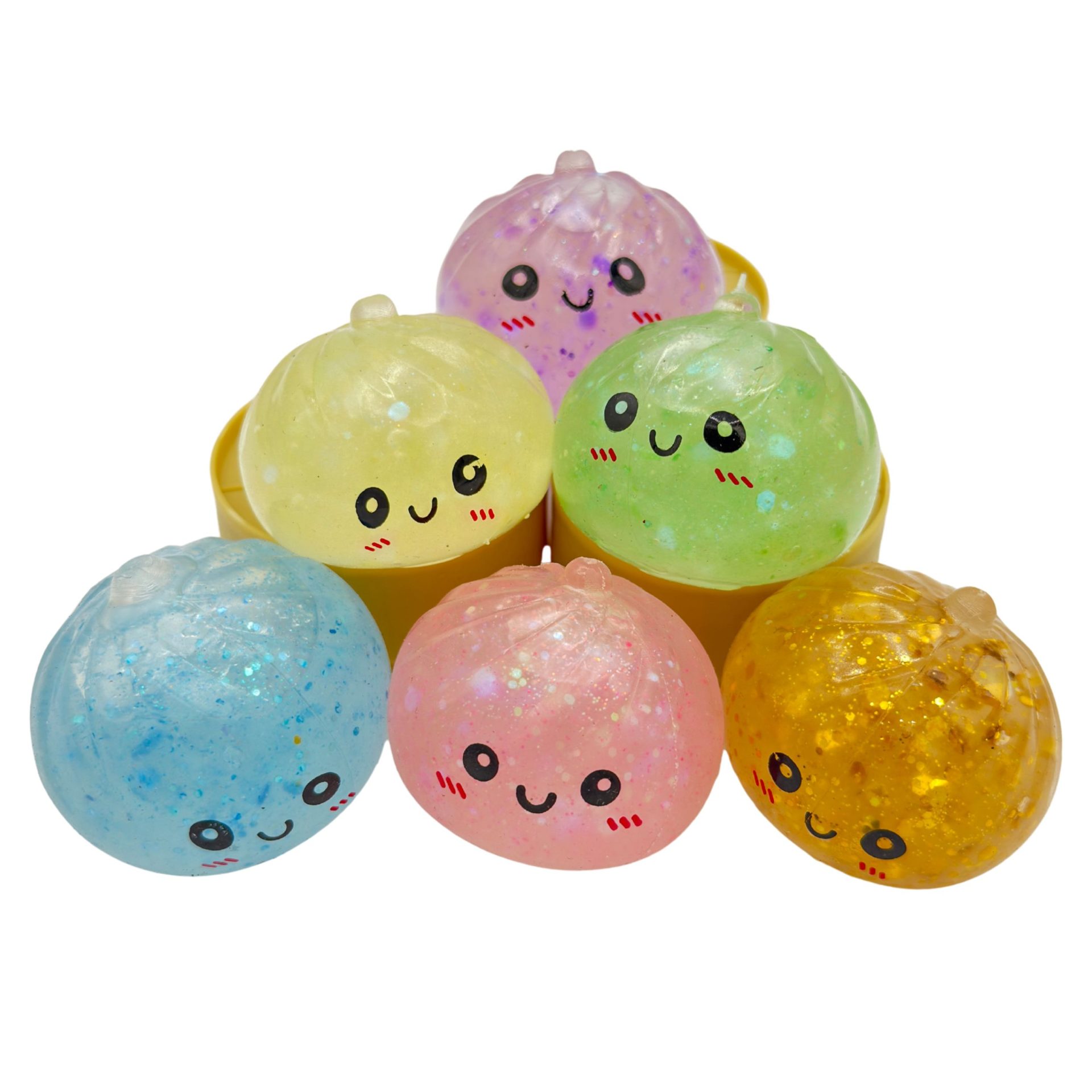 Jucarie Squishy Dumpling Antistres, , Model Fata Zimbitoare cu Sclipici, Jucarie Senzoriala cu Revenire Lenta, pentru Copii si adulti, Relaxare si Eliberare Anxietate, 4 cm, 60 g, Culoare Aleatorie 2