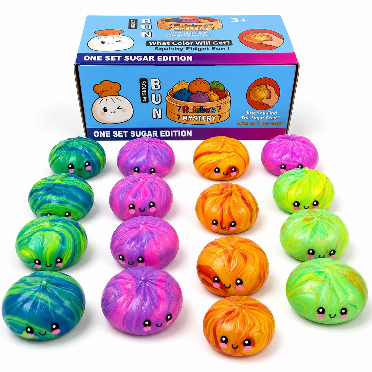 Jucarie Squishy Dumpling Antistres, , Model Fata Zambitoare Fosforescenta, 8.5 x 8.5 cm, 165 gr, Culoare Mix Surpriza