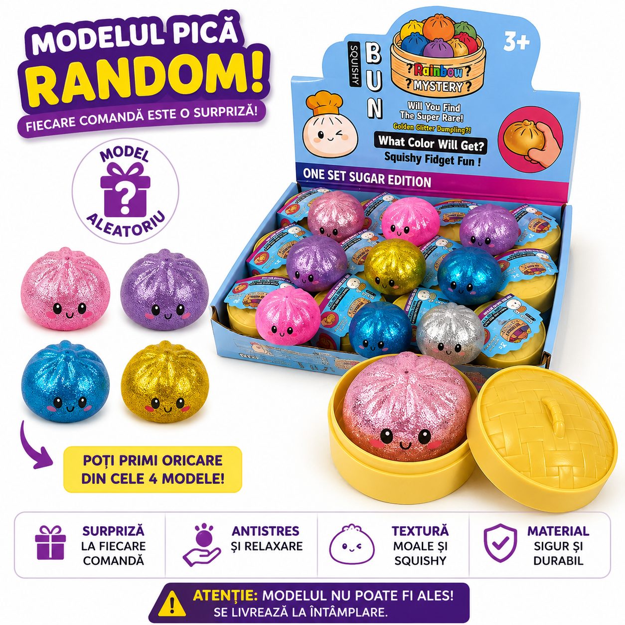 Jucarie Squishy Dumpling NeeDoh, , Model Fata Zambitoare cu Perle de Apa, Comprimabila si Modelabila, 5.5 cm, Mix Culori 2