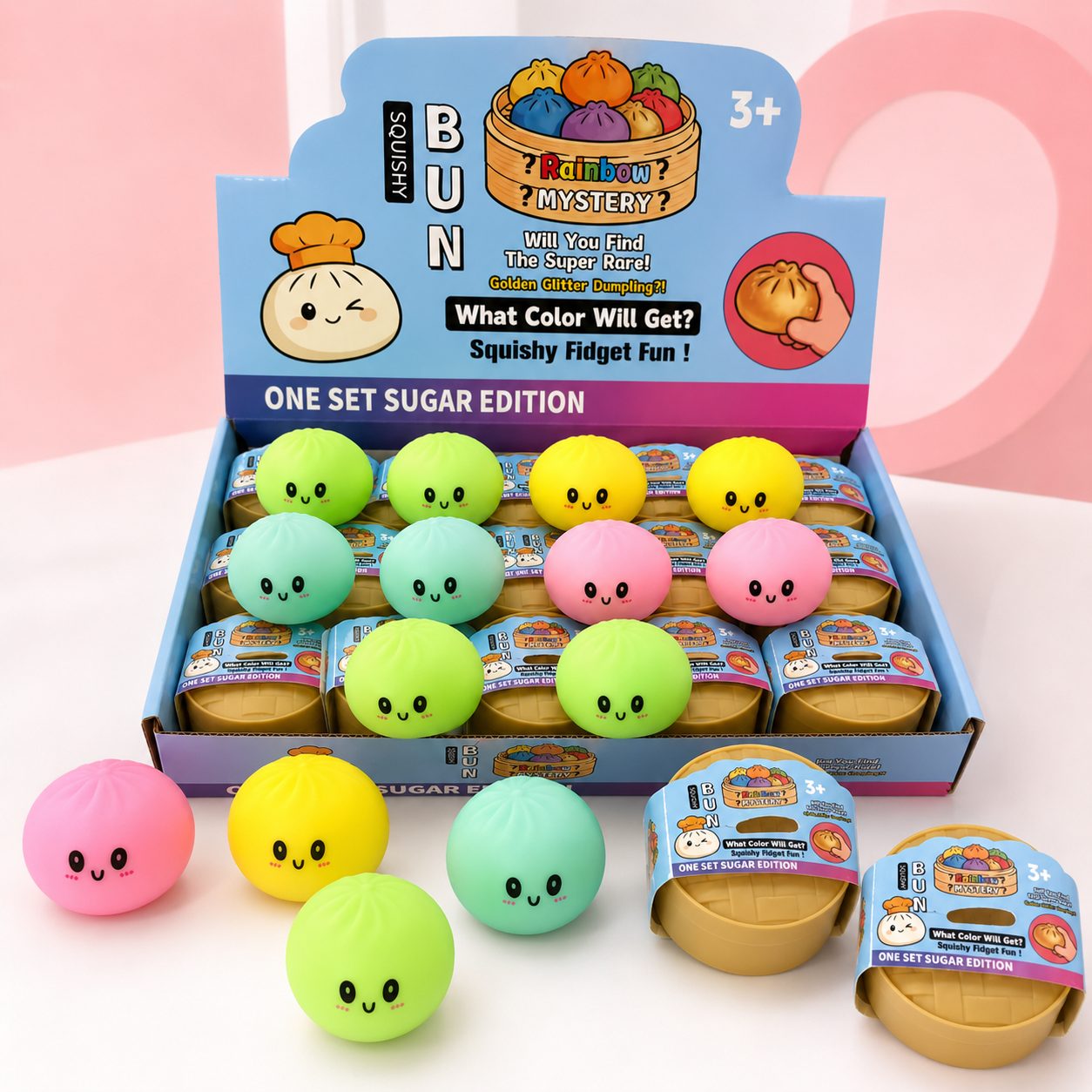 Jucarie Squishy Dumpling NeeDoh, , Model Fata Zambitoare, Textura Fina, Modelabila si Comprimabila, 5.5 cm, Mix Culori 2