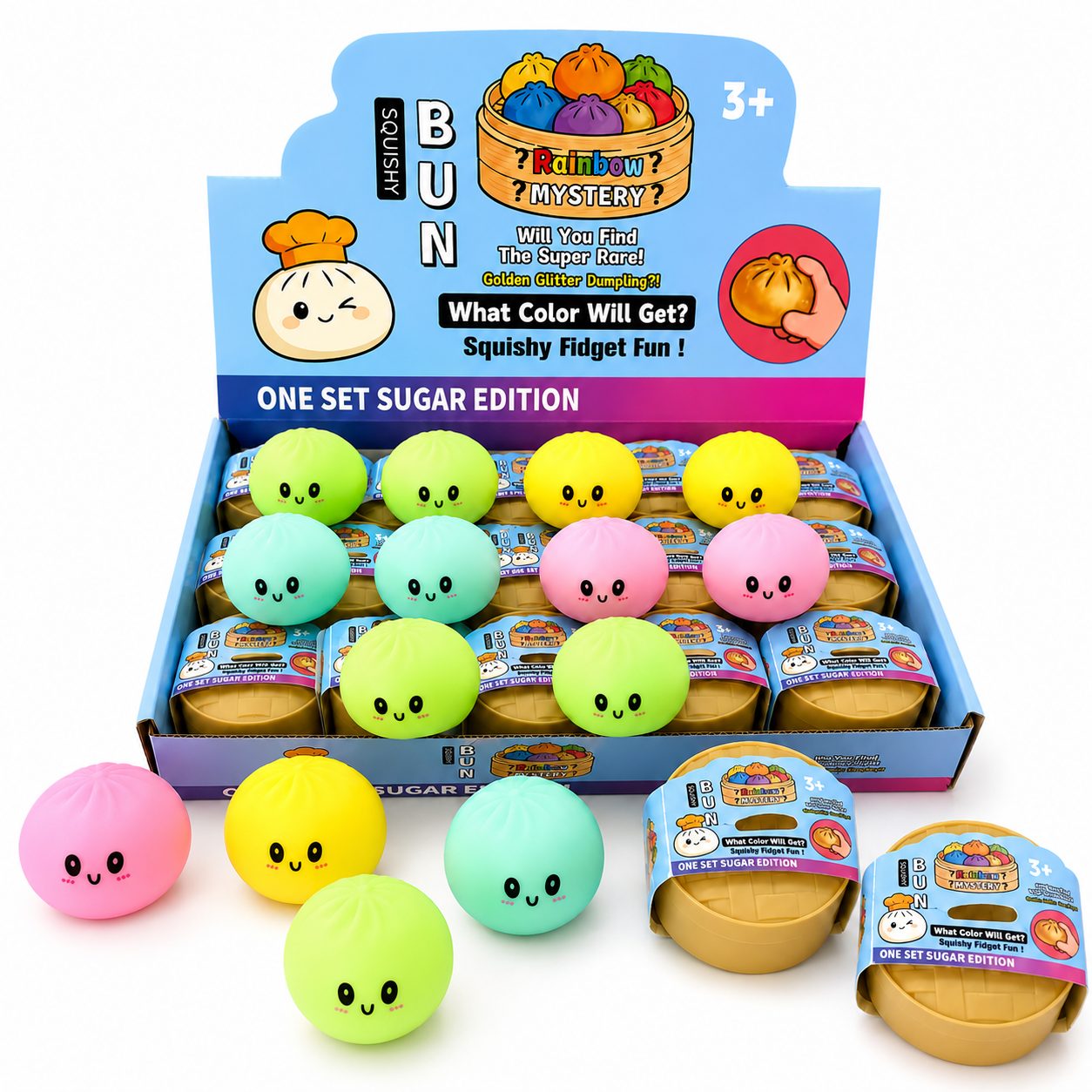 Jucarie Squishy Dumpling NeeDoh, , Model Fata Zambitoare, Textura Fina, Modelabila si Comprimabila, 5.5 cm, Mix Culori