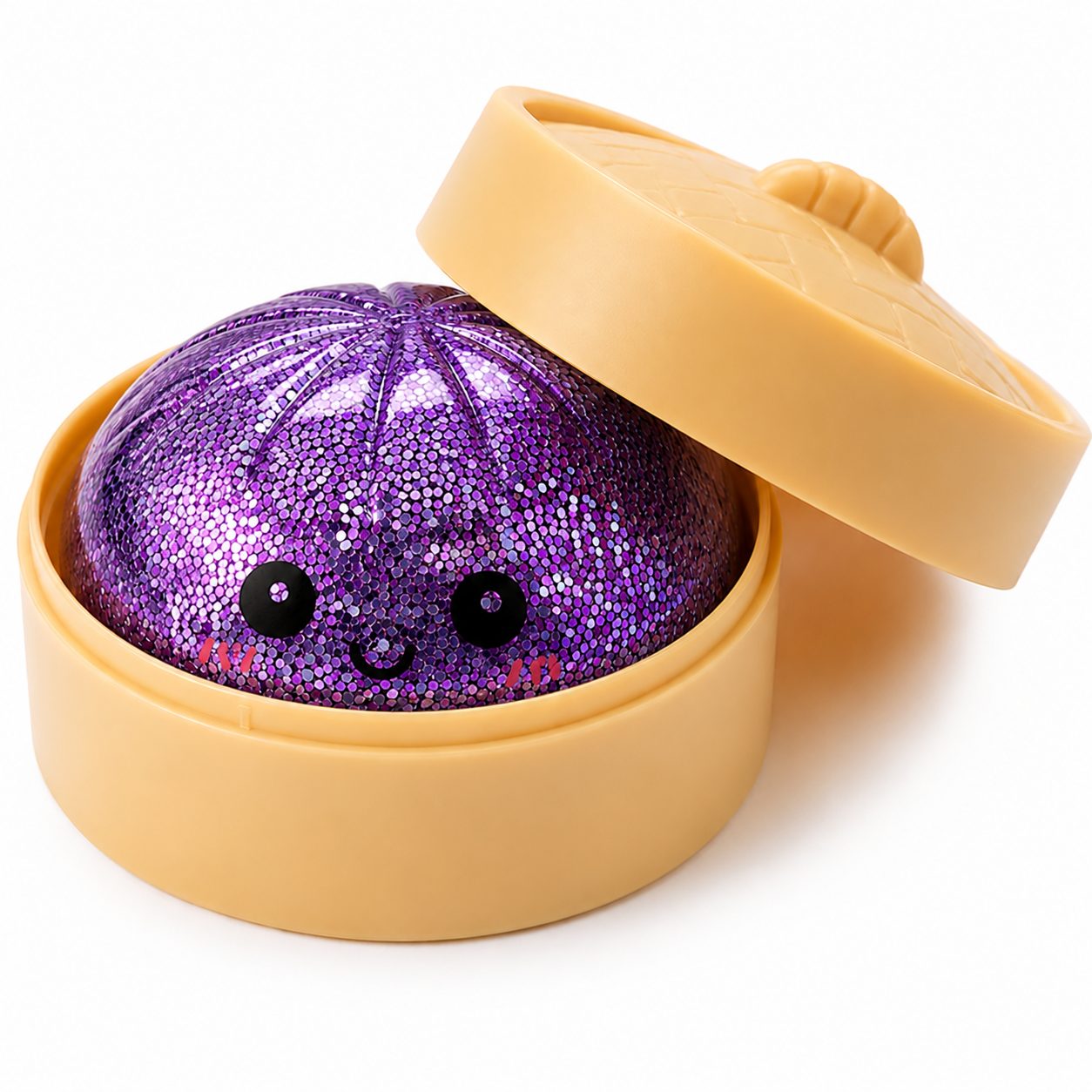 Jucărie antistres Squishy 8.5 cm, 110 grame, Cu Sclipici si Bile de Hidrogel- Model surpriză cu Fata Zambitoare (Mystery Color) – Mix de Culori 5